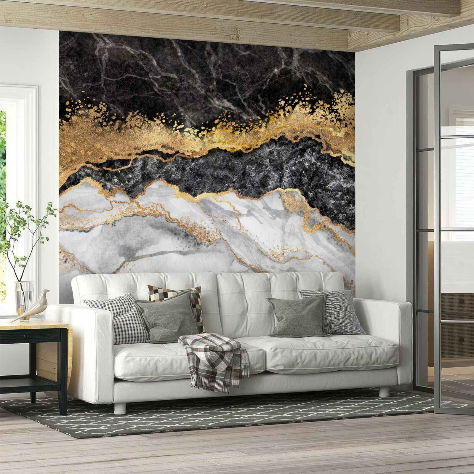 Фотошпалери мармур у відтінках чорного, білого та золотого