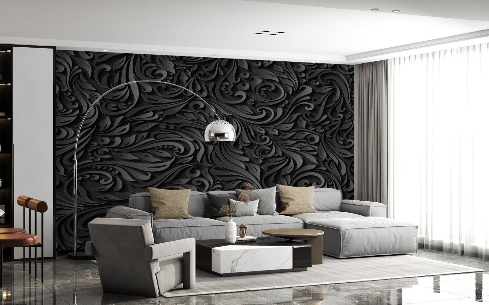 Фотошпалери чорні локони різної форми