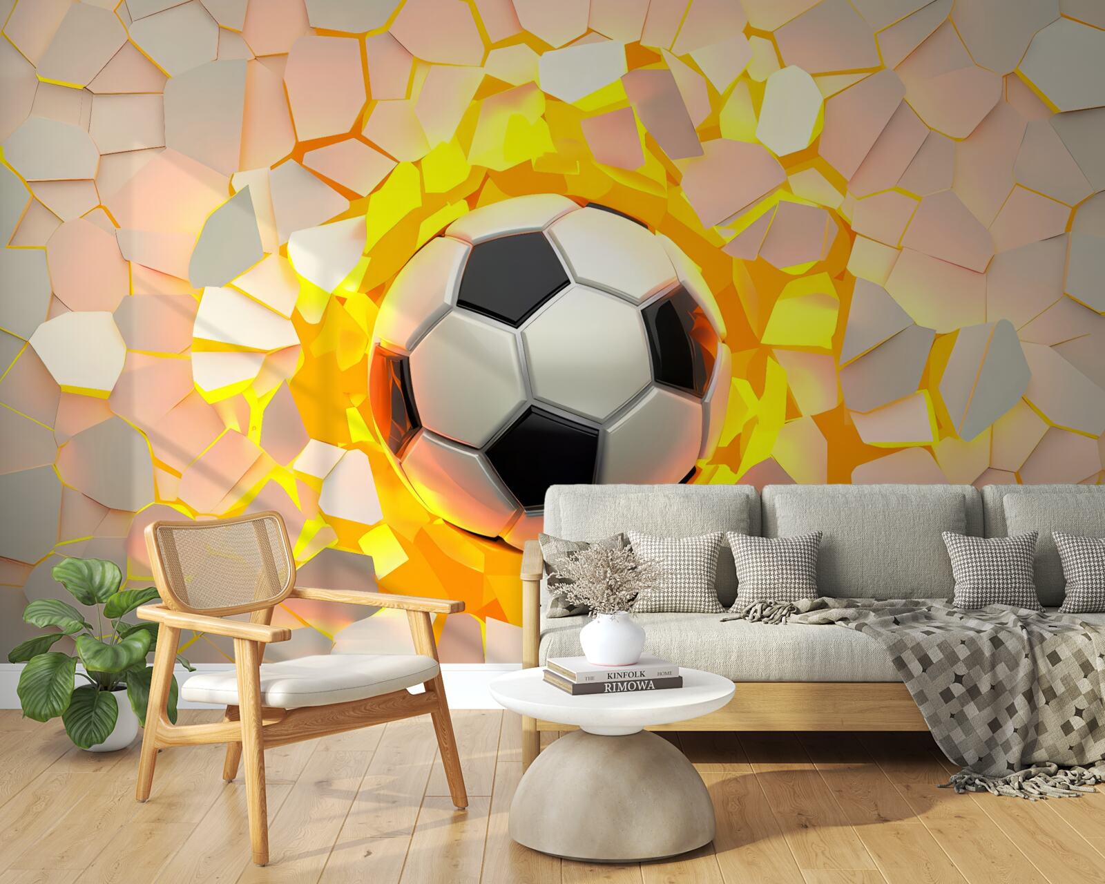 Фотошпалери куля пробиває стіну, випромінюючи золотисте сяйво