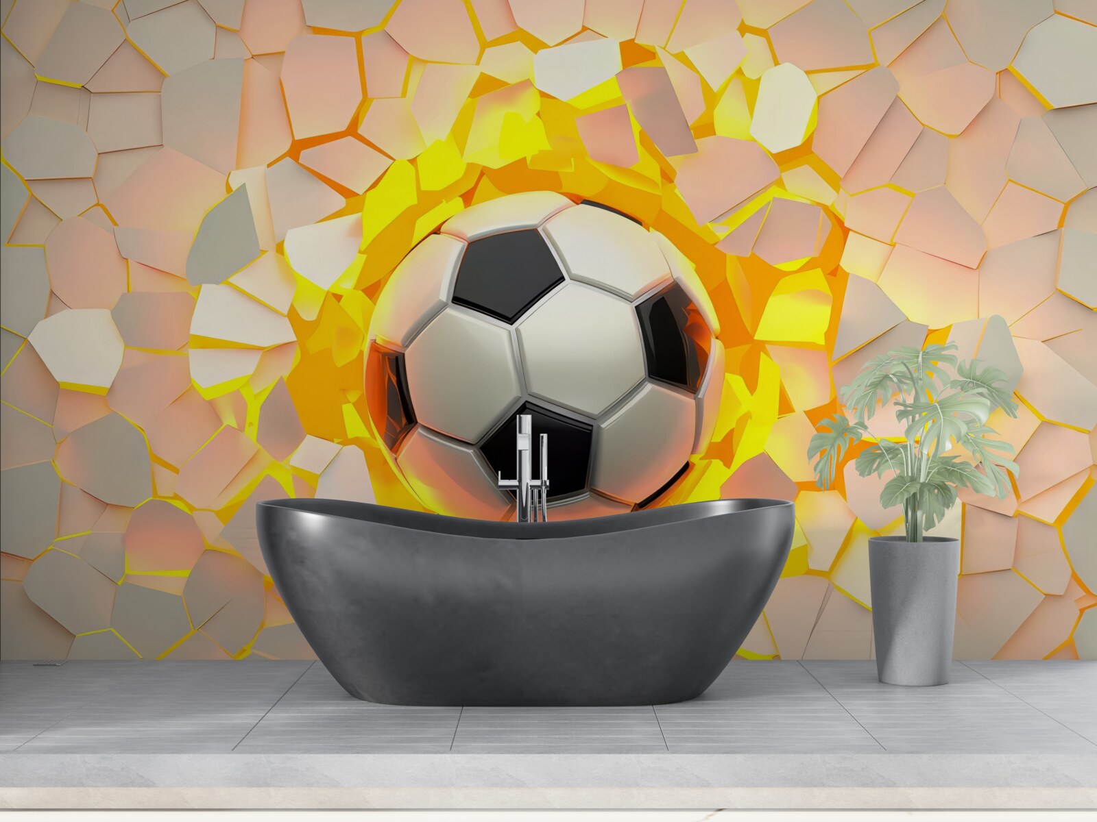 Фотошпалери куля пробиває стіну, випромінюючи золотисте сяйво