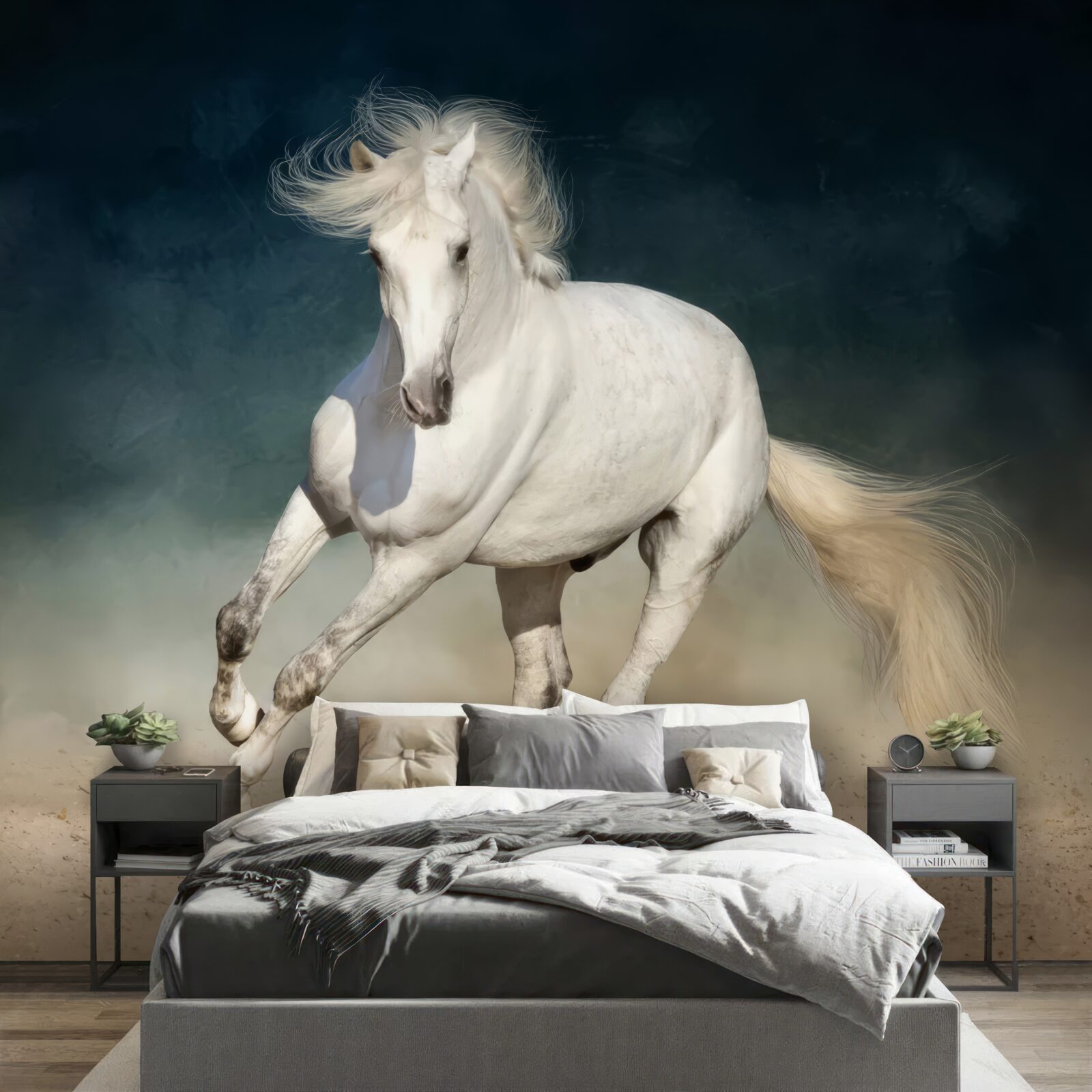 Фотошпалери біг білого коня