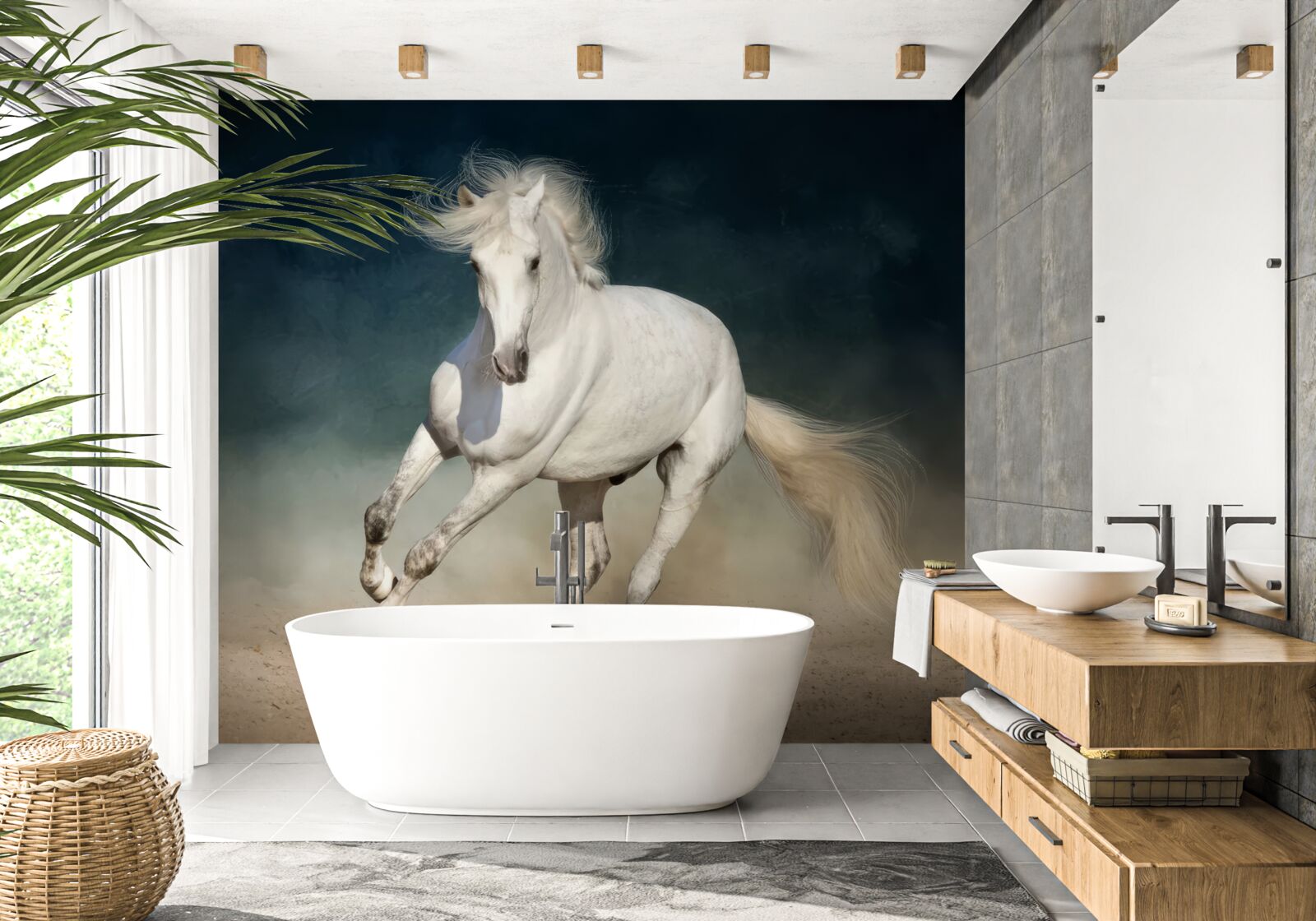 Фотошпалери біг білого коня