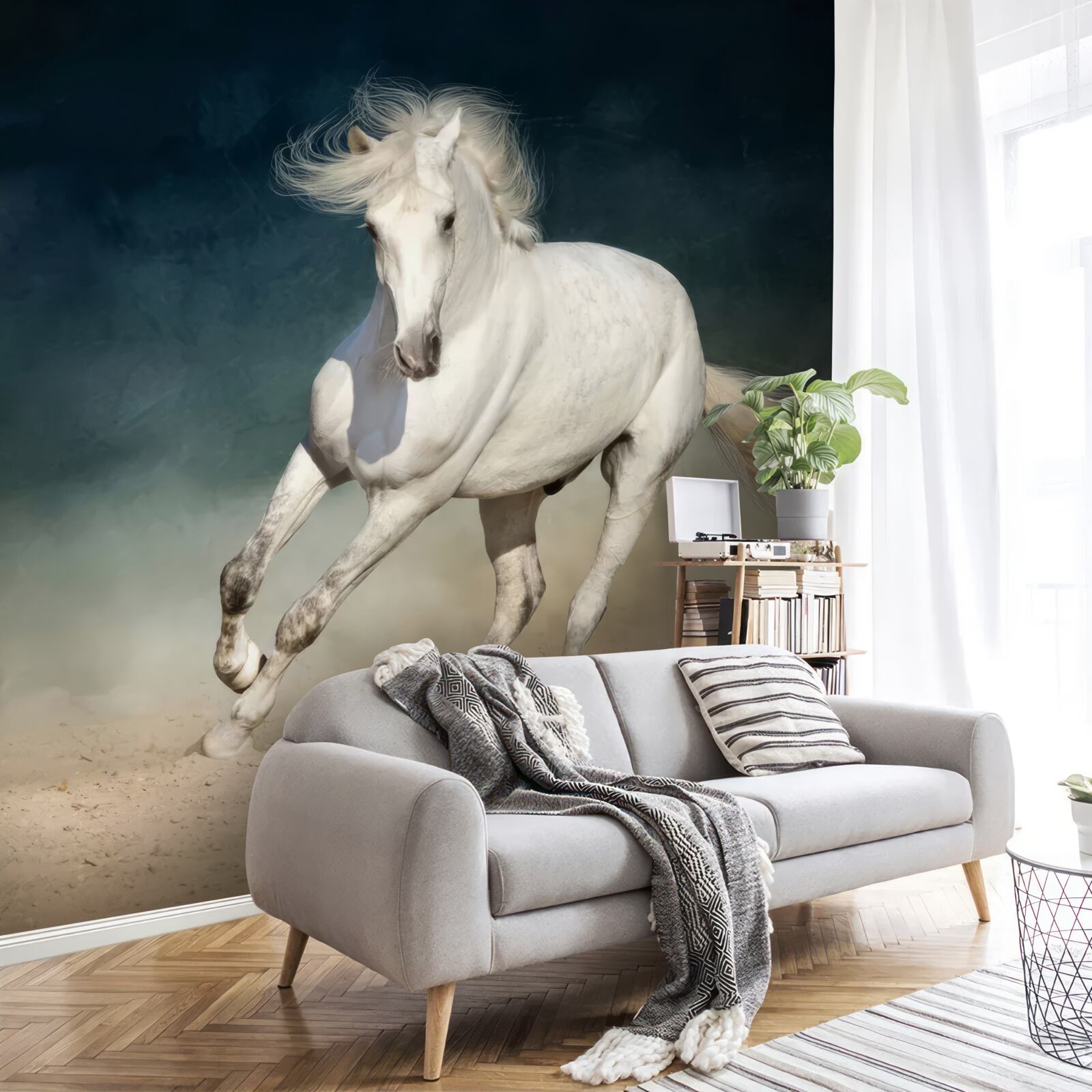 Фотошпалери біг білого коня
