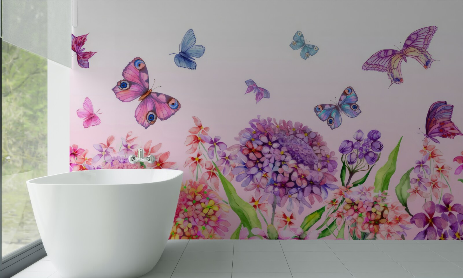 Фотошпалери над квітами літають метелики