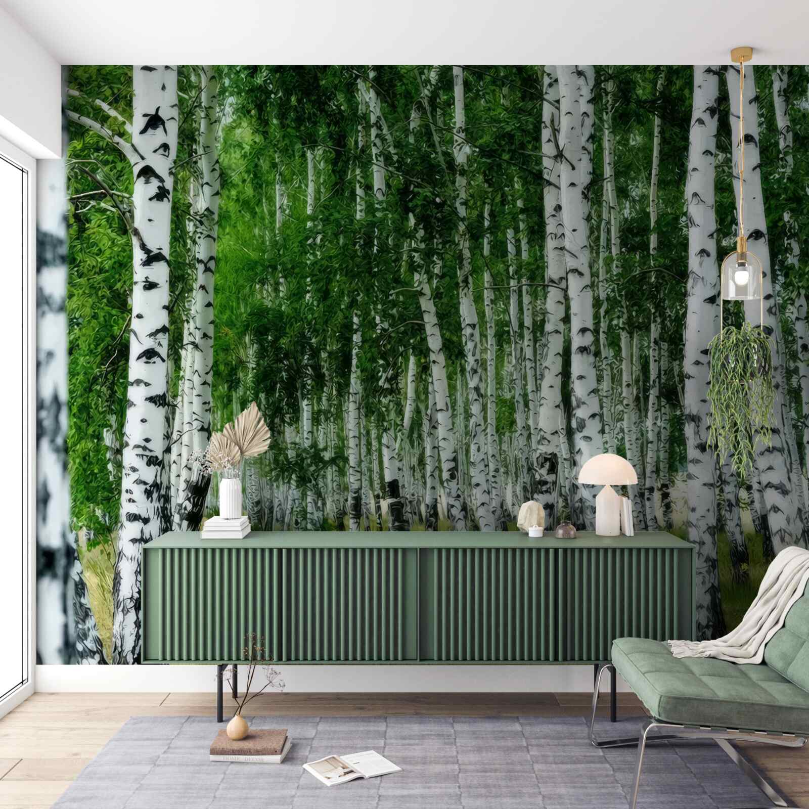 Фотошпалери густий березовий гай