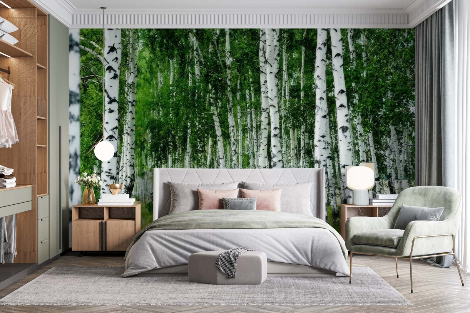 Фотошпалери густий березовий гай