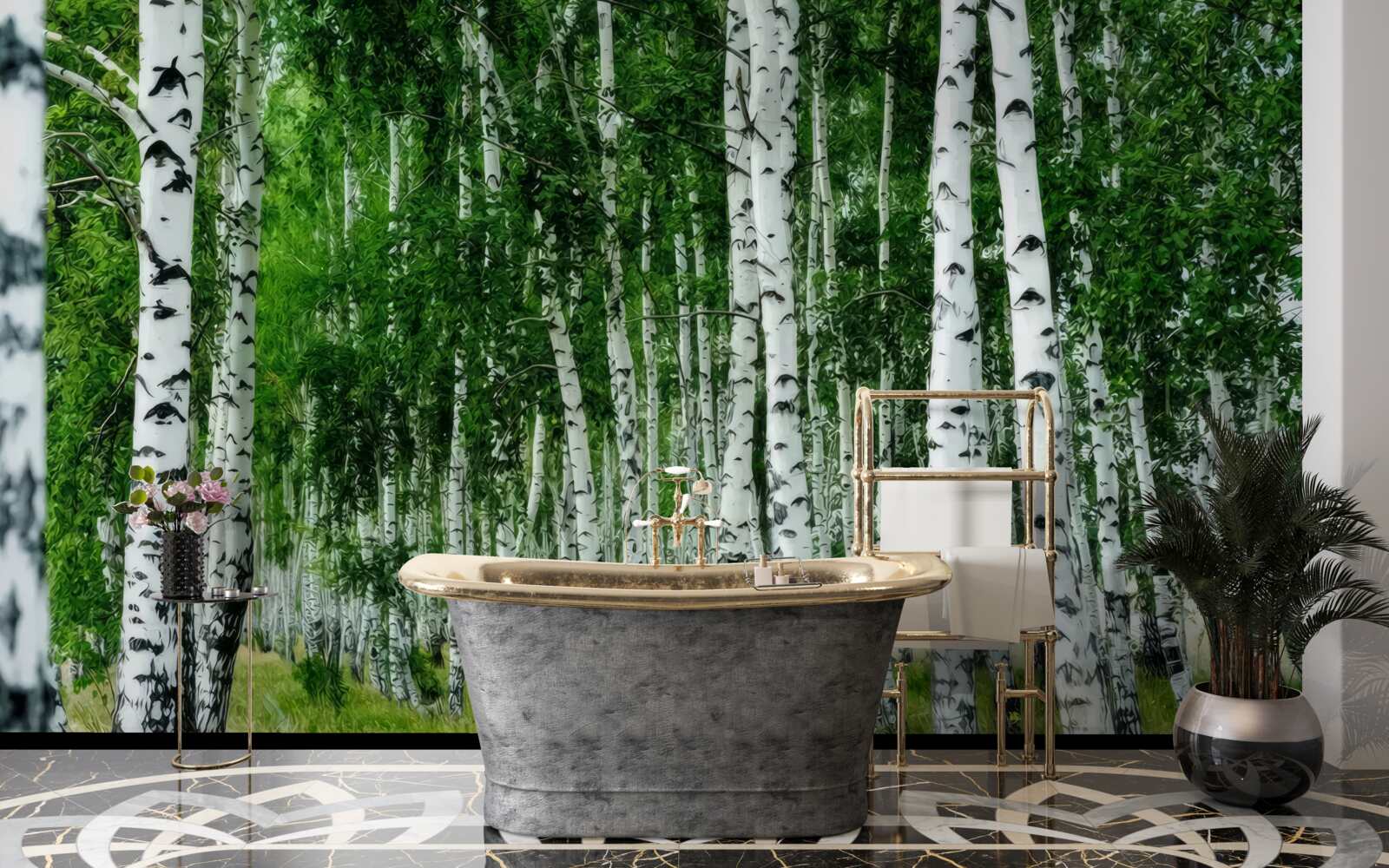 Фотошпалери густий березовий гай