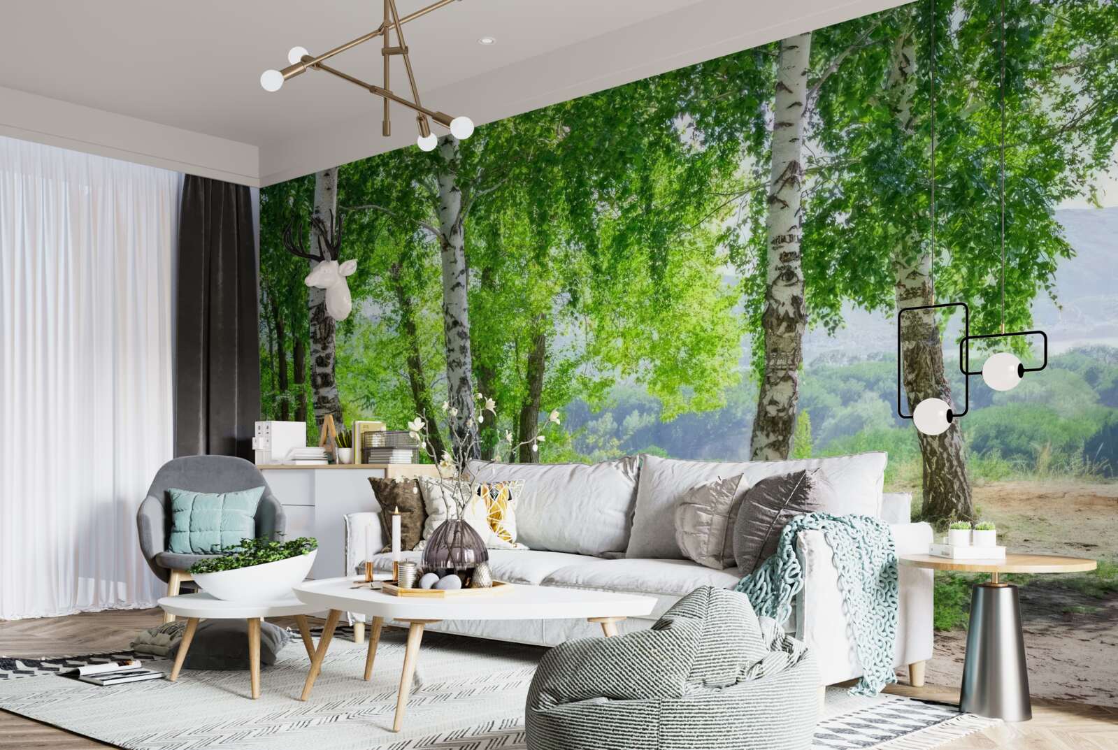 Фотошпалери ліс, повний зелених беріз