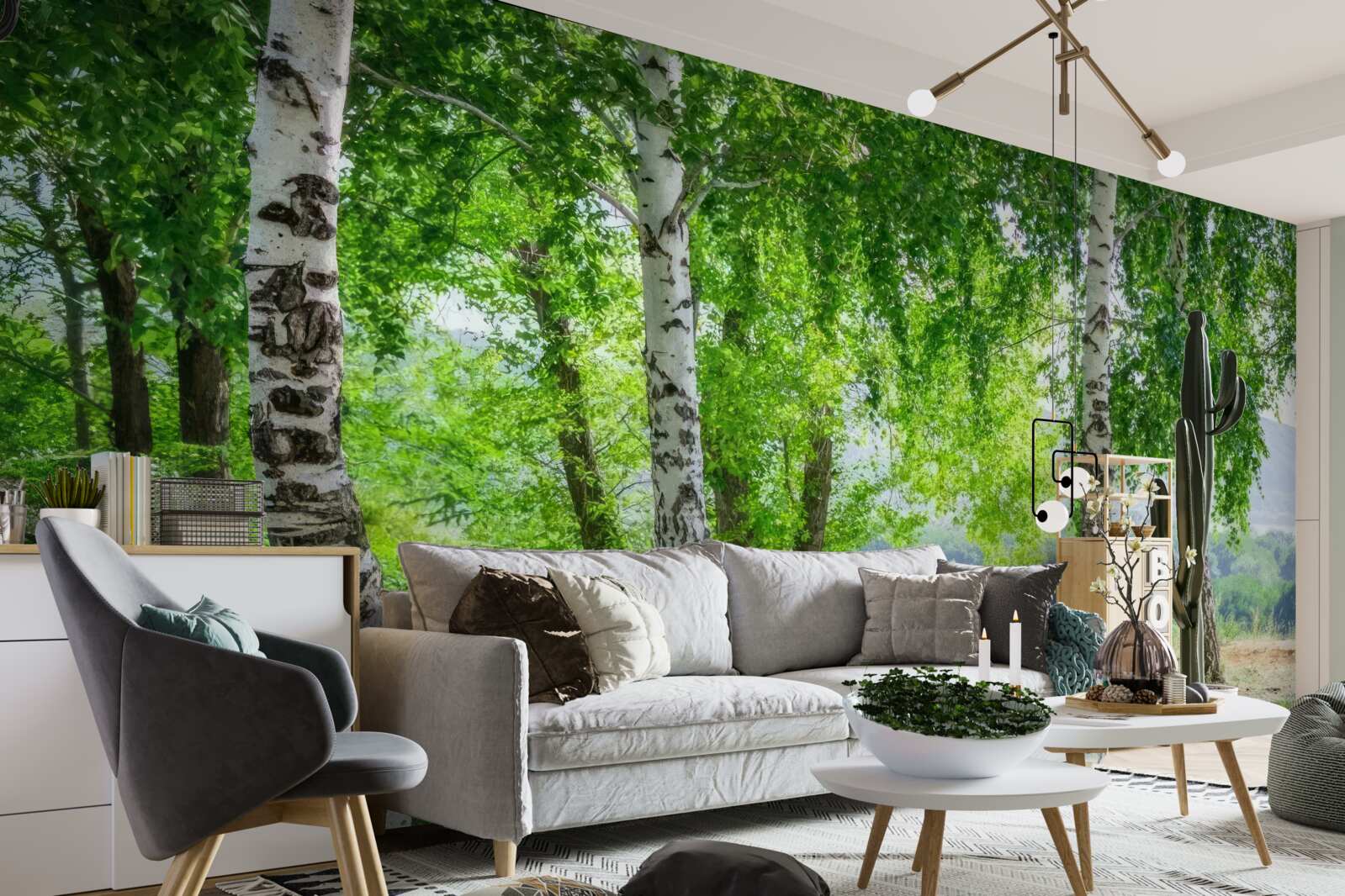 Фотошпалери ліс, повний зелених беріз