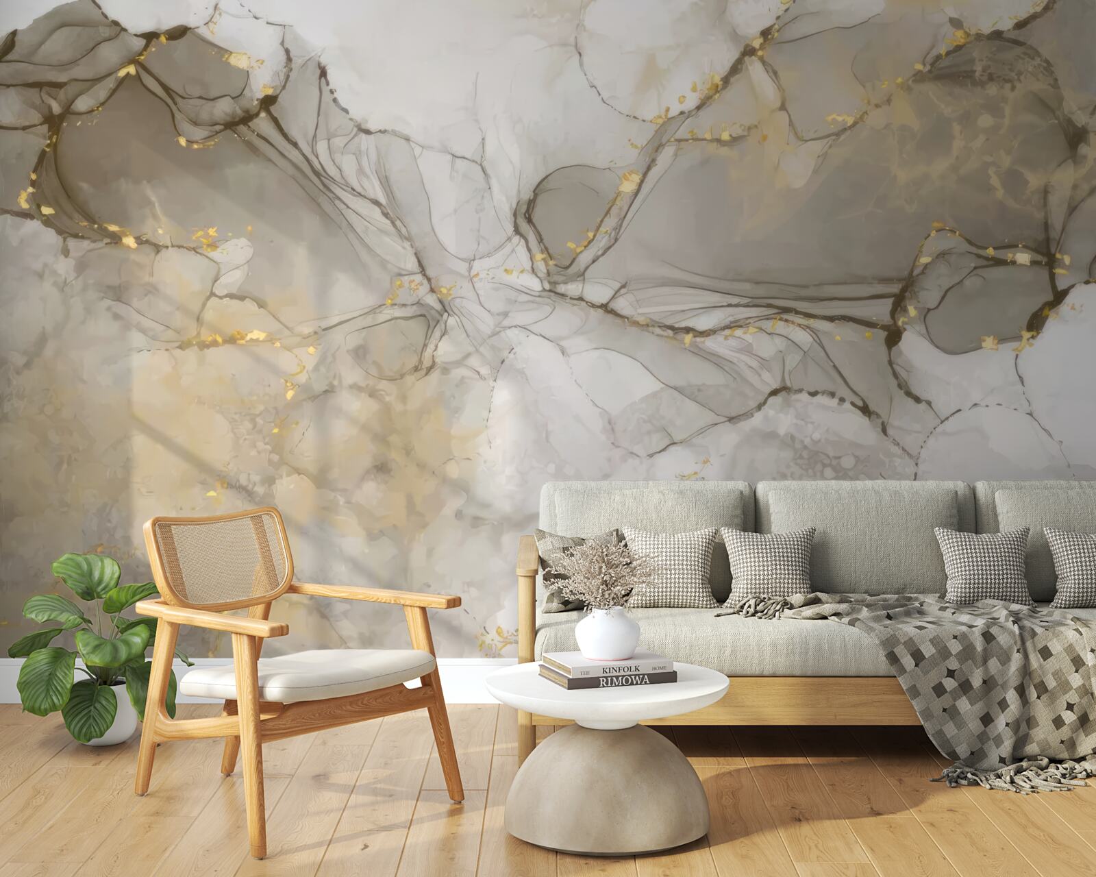 Фотошпалери біло-сірий з позолоченим мармуром