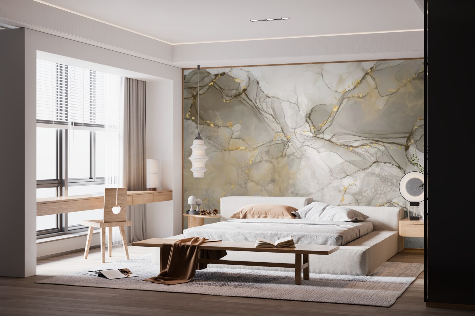 Фотошпалери біло-сірий з позолоченим мармуром