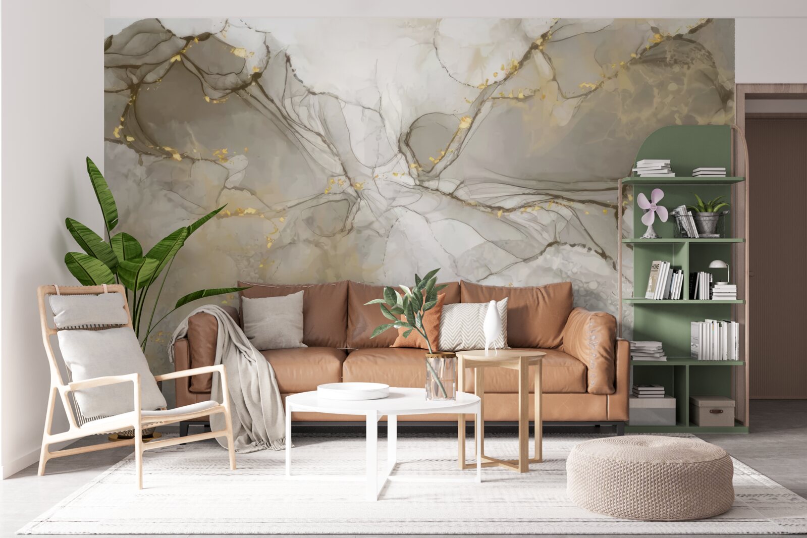 Фотошпалери біло-сірий з позолоченим мармуром