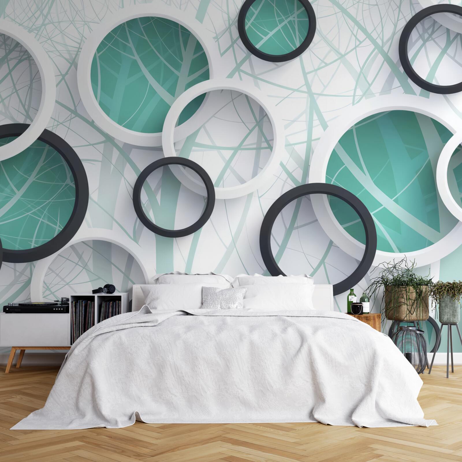 Фотошпалери об'ємні колеса в чорному та білому кольорах