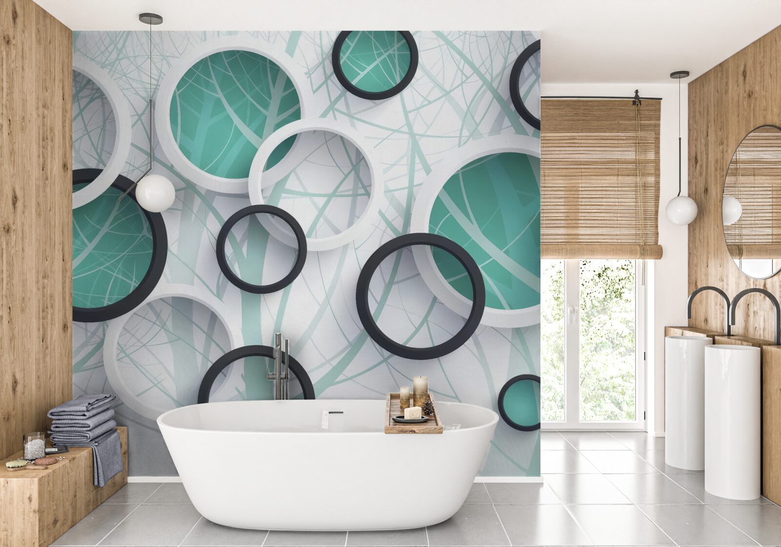 Фотошпалери об'ємні колеса в чорному та білому кольорах