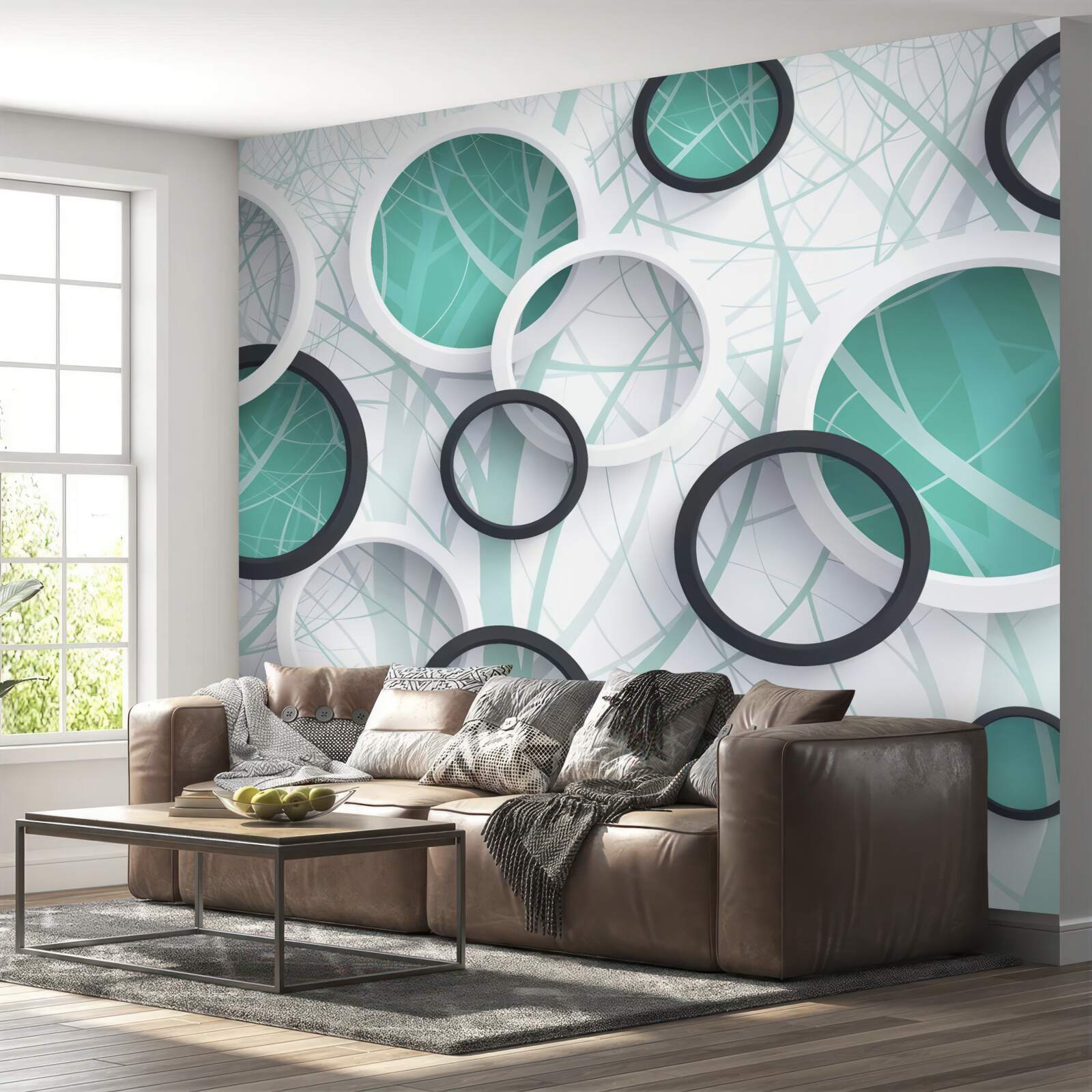 Фотошпалери об'ємні колеса в чорному та білому кольорах