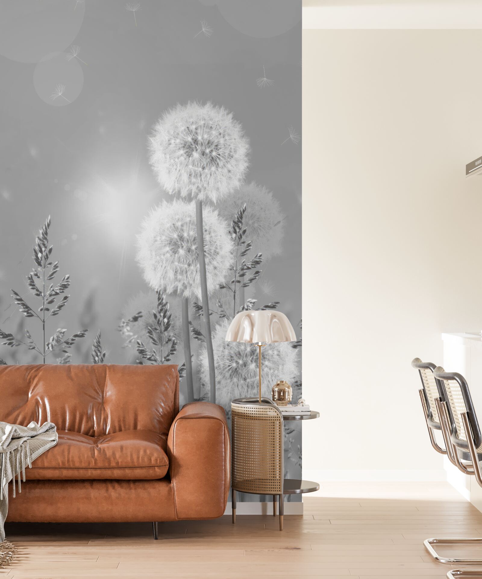 Фотошпалери кульбаби у відтінках чорного та білого