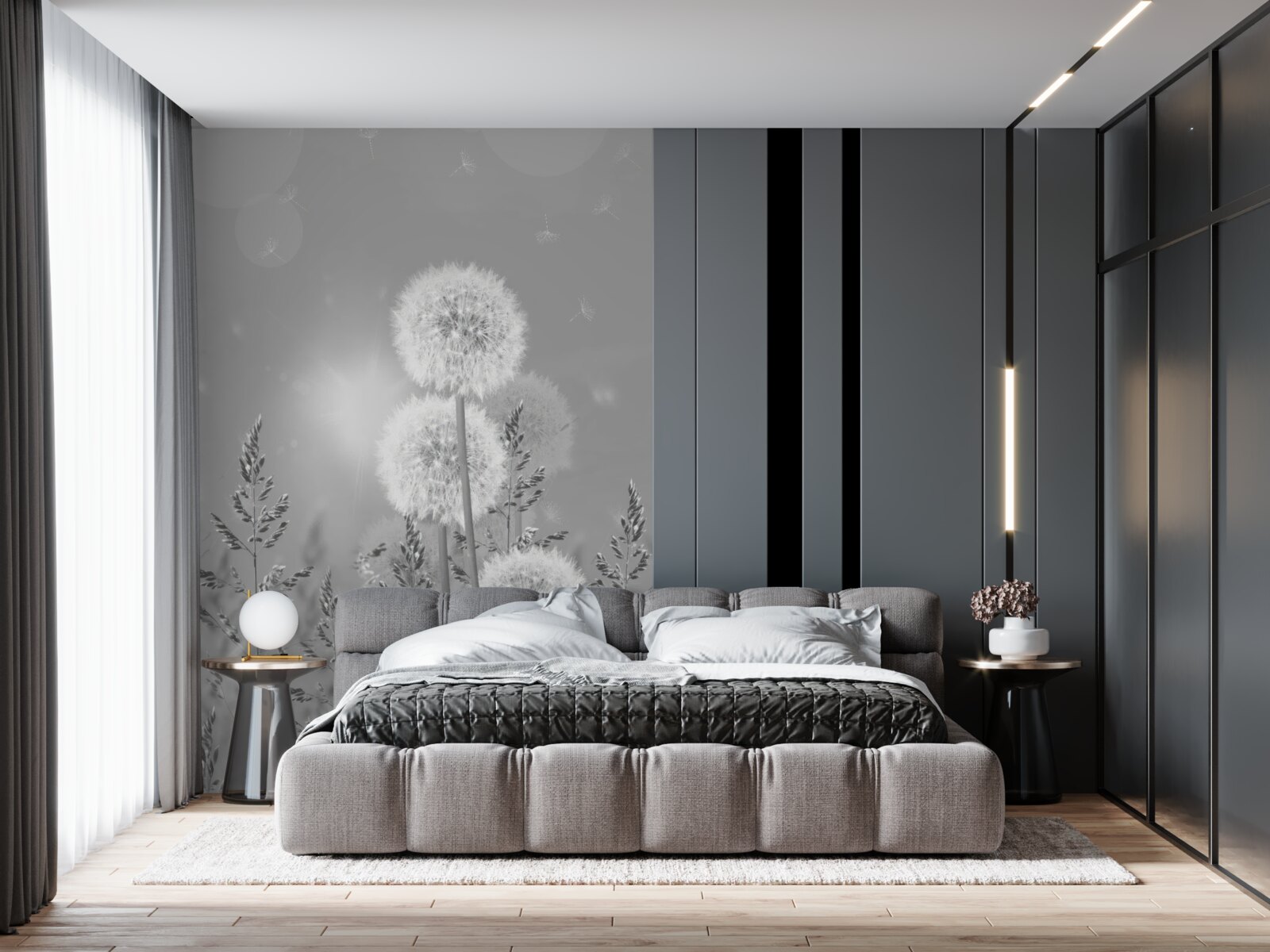 Фотошпалери кульбаби у відтінках чорного та білого