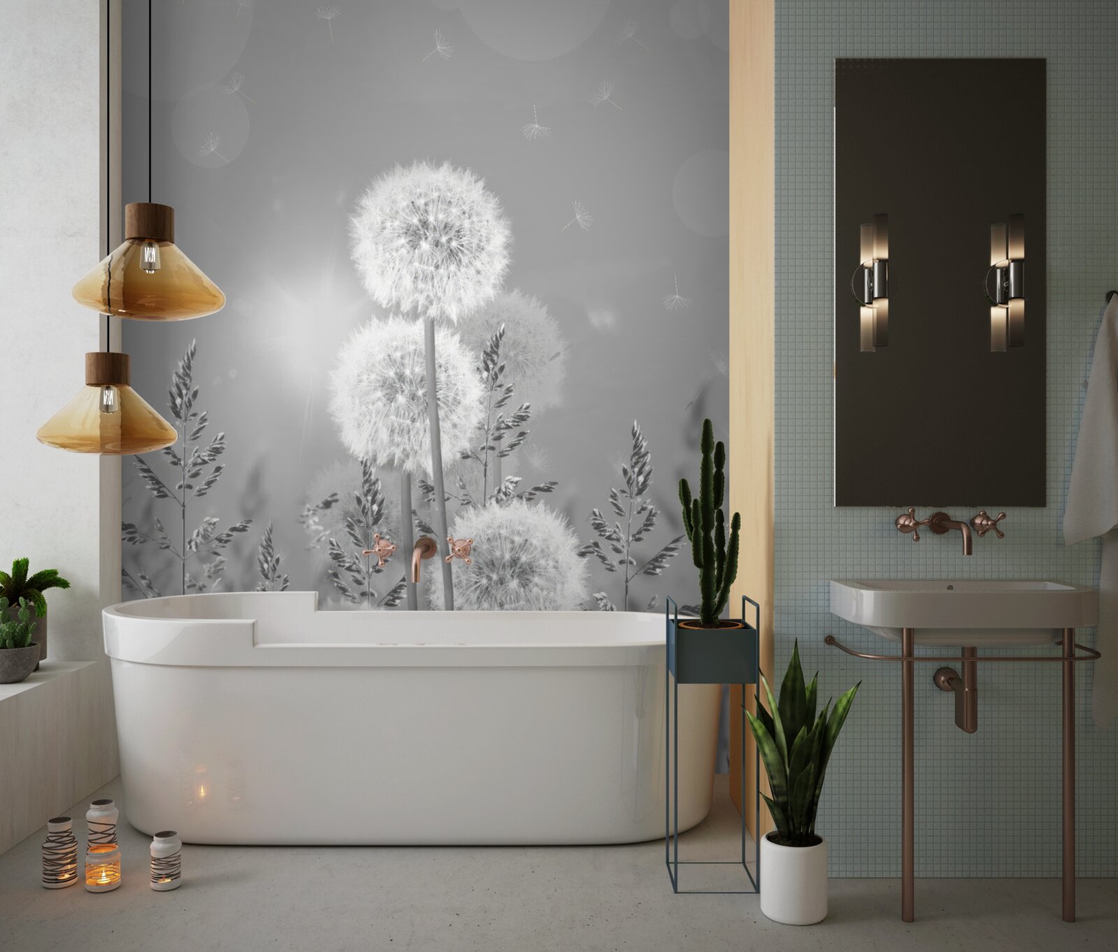 Фотошпалери кульбаби у відтінках чорного та білого