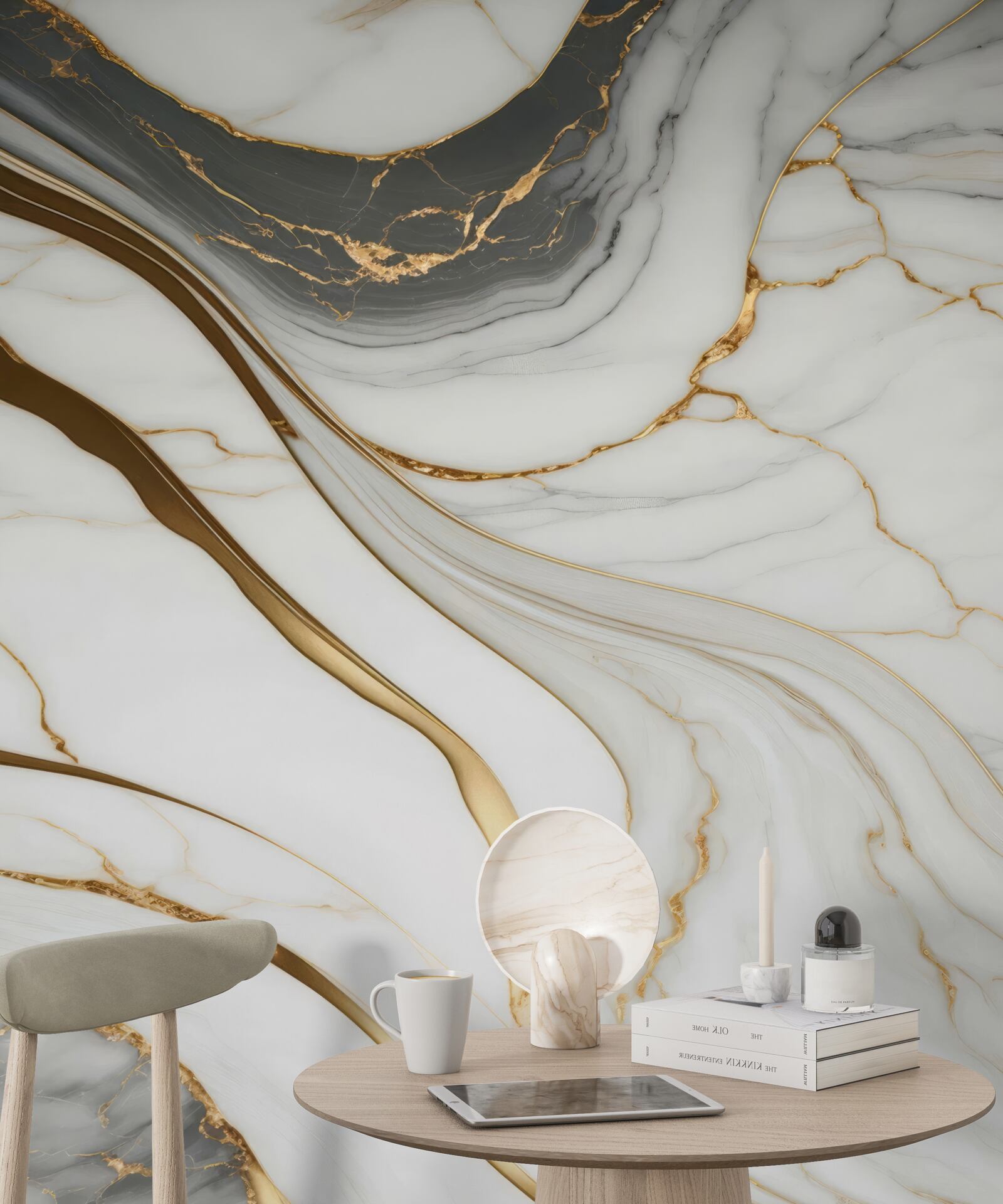 Фотошпалери сірий мармур із золотистими відтінками