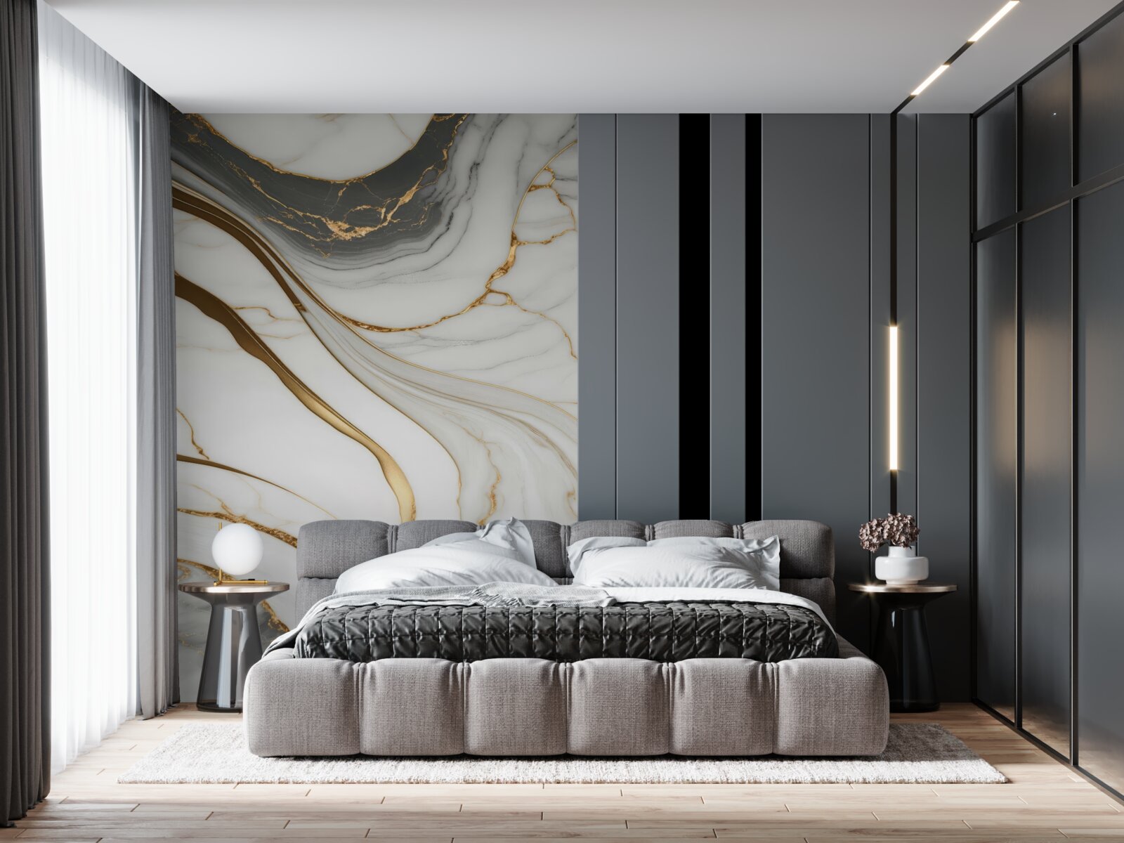 Фотошпалери сірий мармур із золотистими відтінками