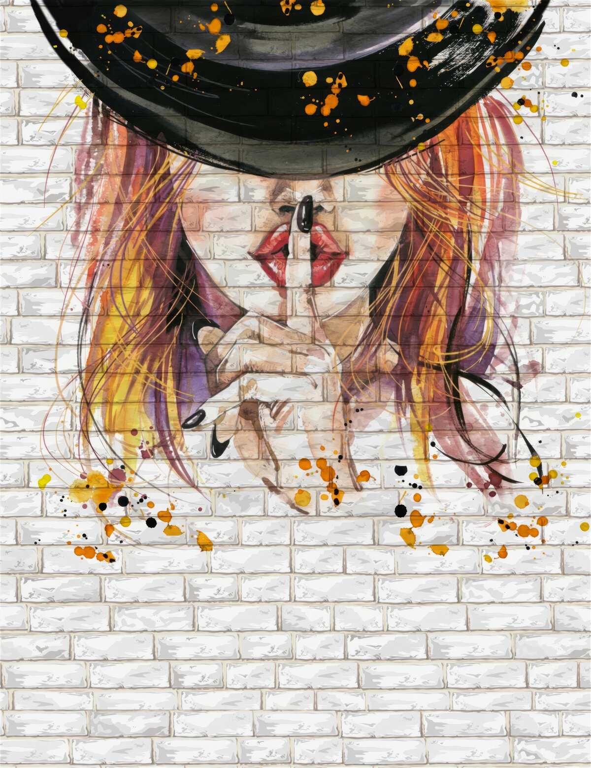 Фотошпалери дівчина в капелюсі прикриває рот пальцем