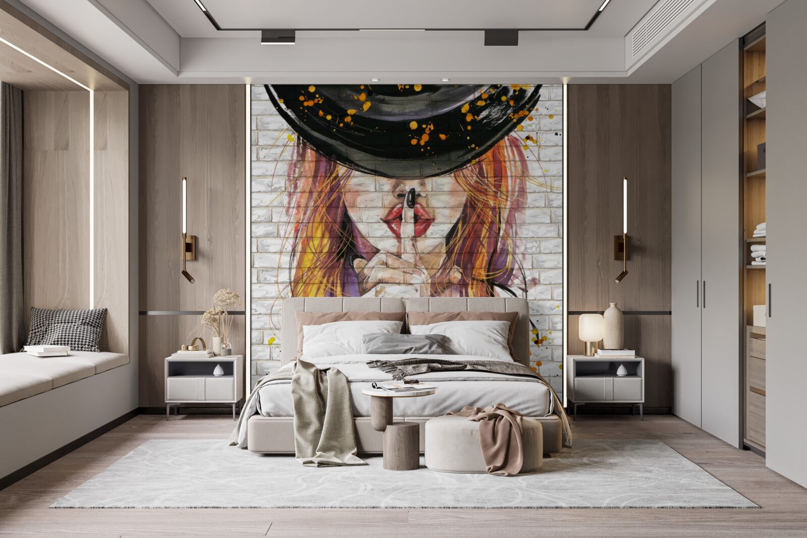 Фотошпалери дівчина в капелюсі прикриває рот пальцем