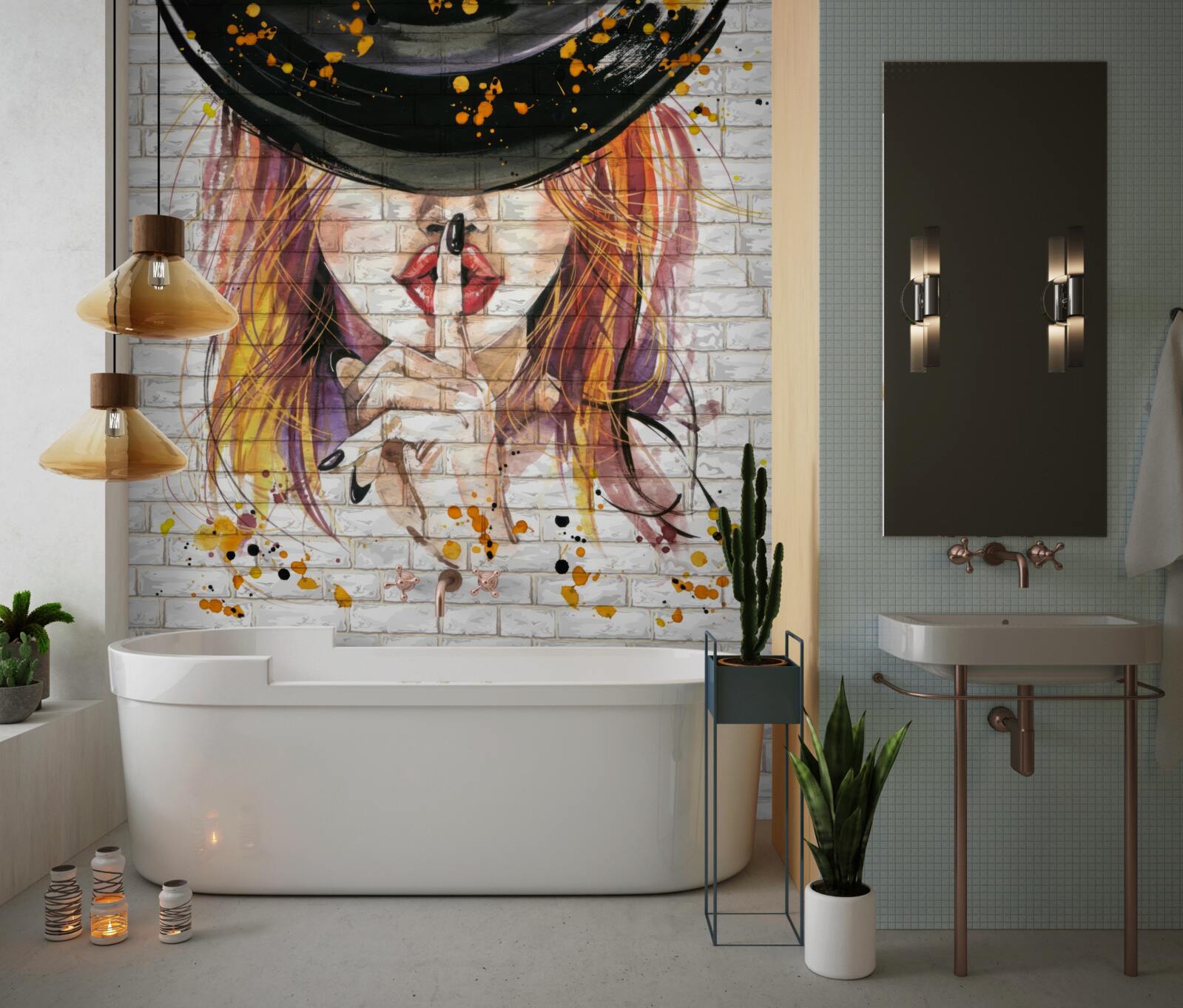 Фотошпалери дівчина в капелюсі прикриває рот пальцем