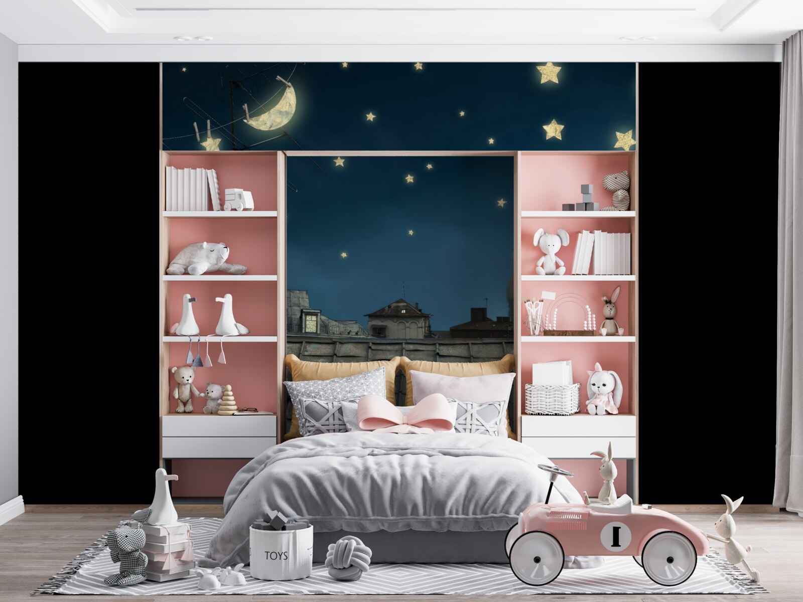 Фотошпалери на даху білий кіт милується зірками