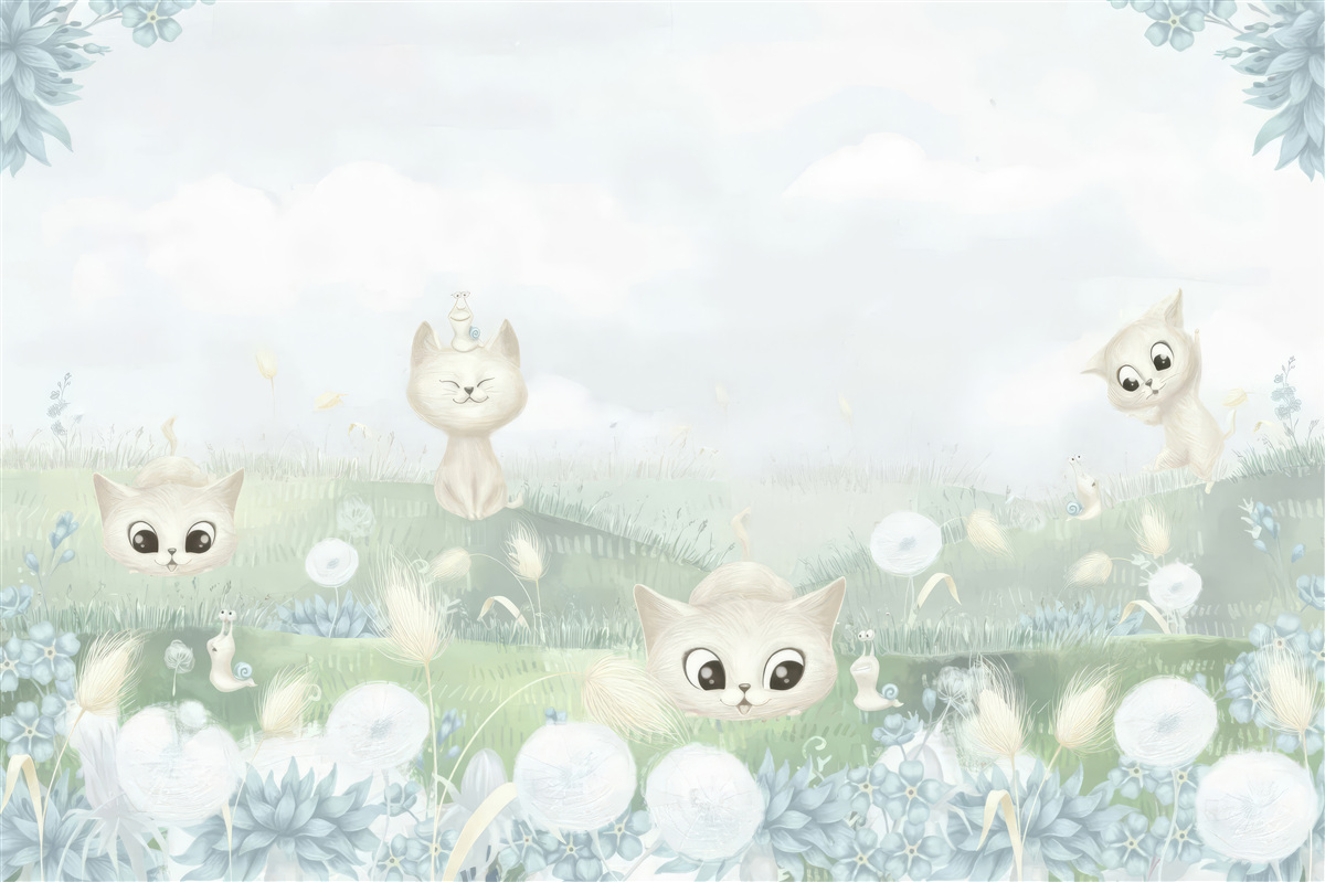 Фотошпалери маленькі коти на трав'янистій галявині