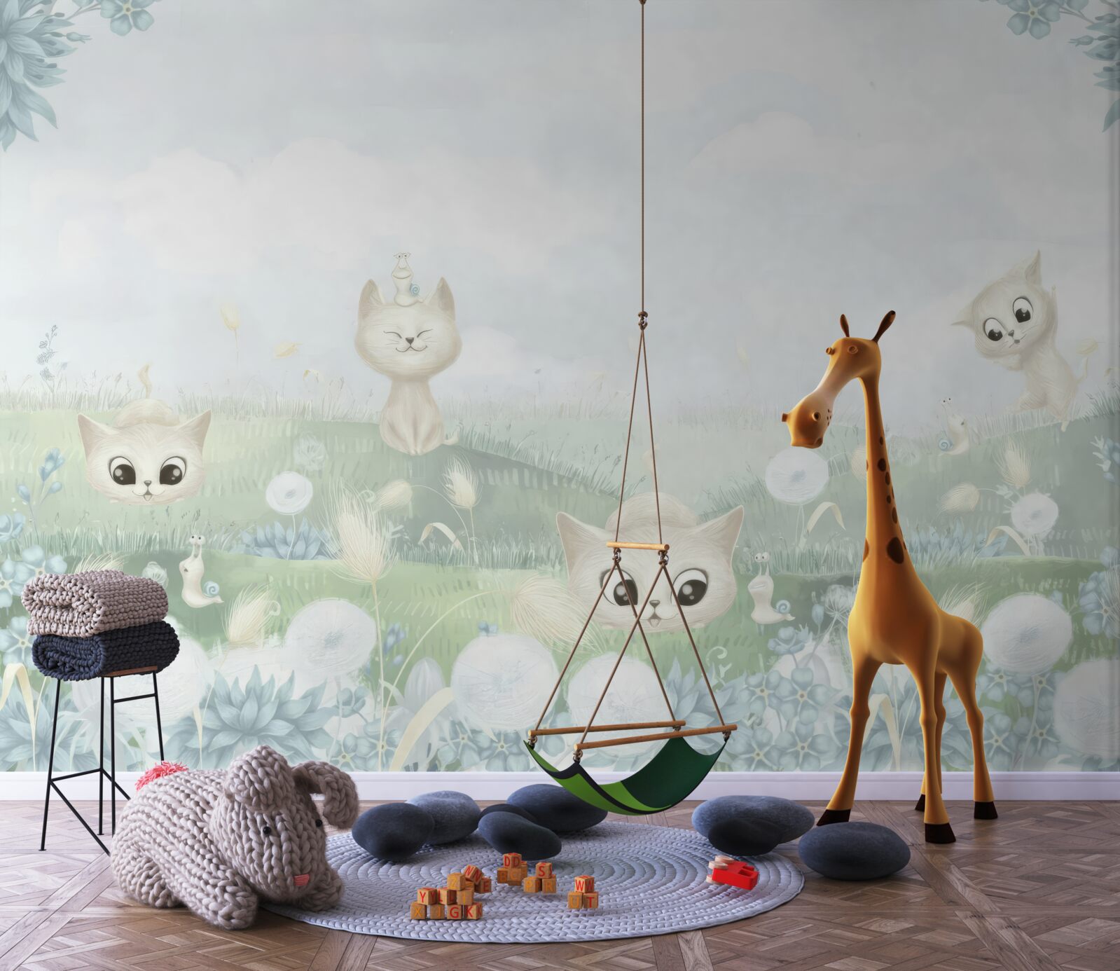 Фотошпалери маленькі коти на трав'янистій галявині