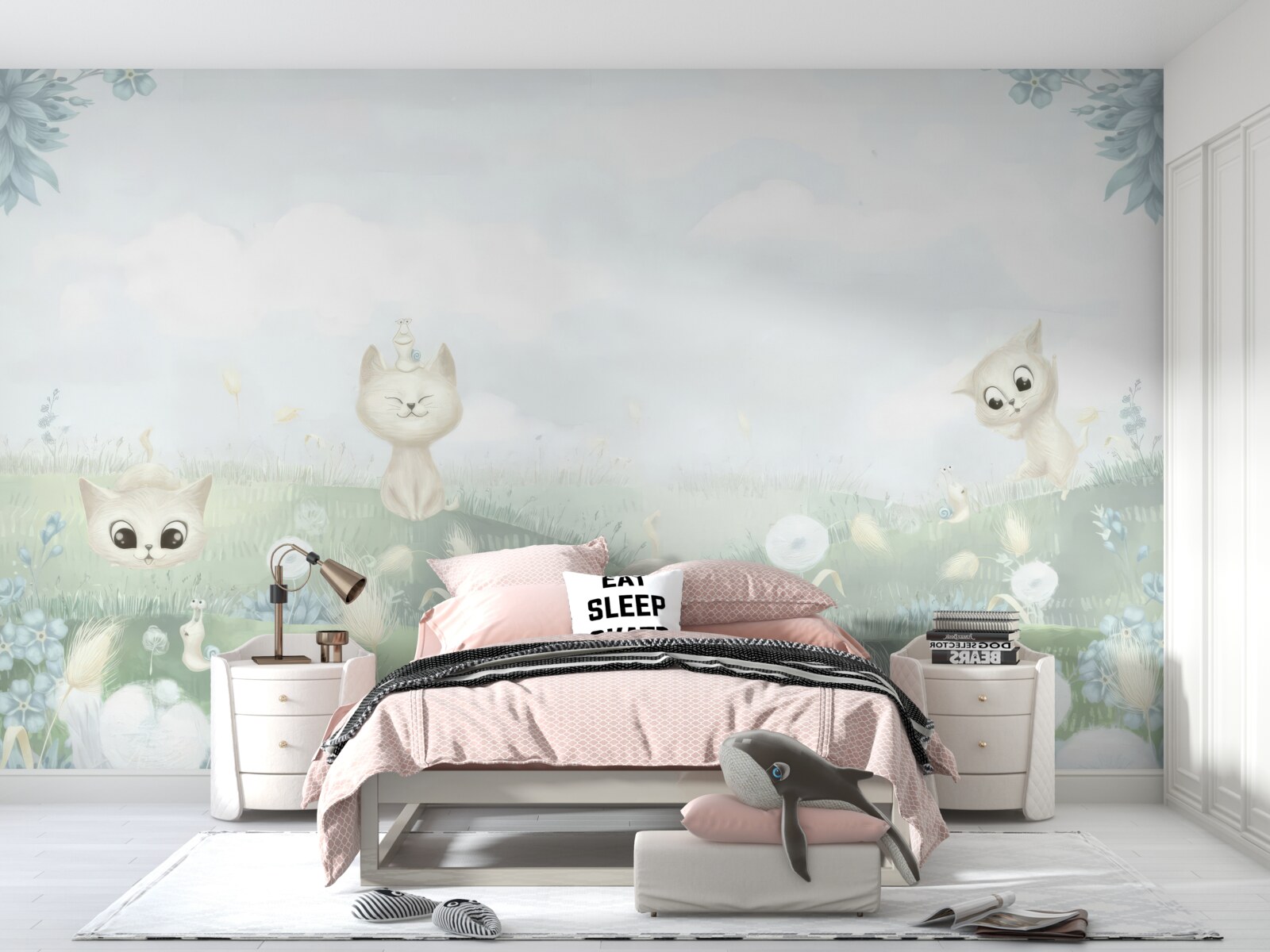 Фотошпалери маленькі коти на трав'янистій галявині