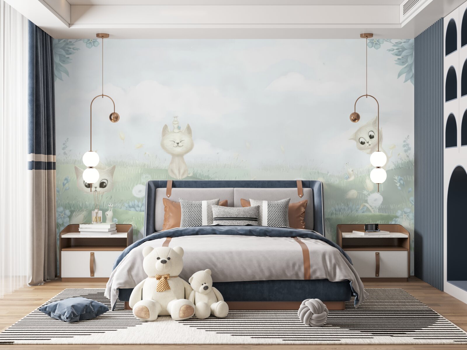 Фотошпалери маленькі коти на трав'янистій галявині