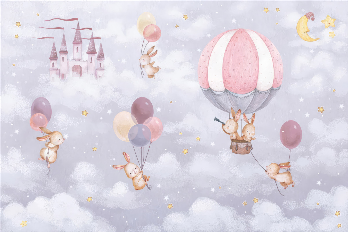 Фотошпалери кролики літають на повітряних кульках