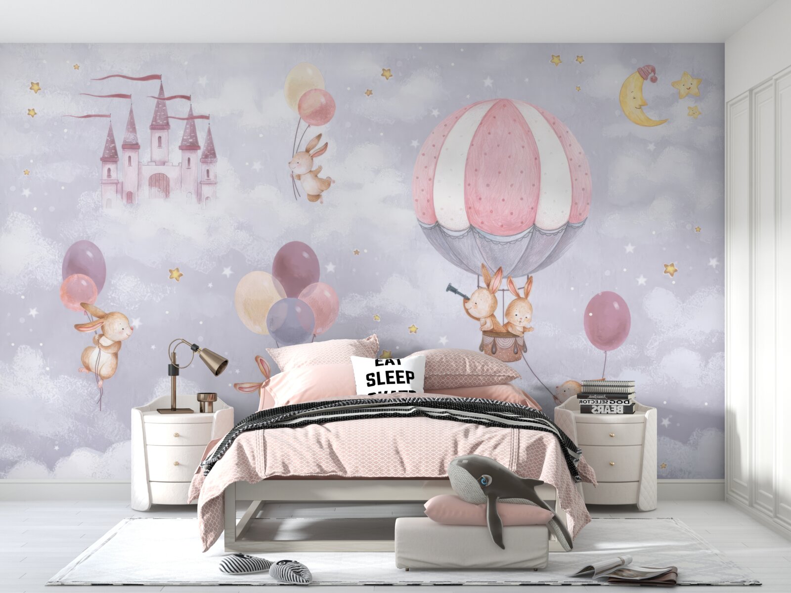 Фотошпалери кролики літають на повітряних кульках