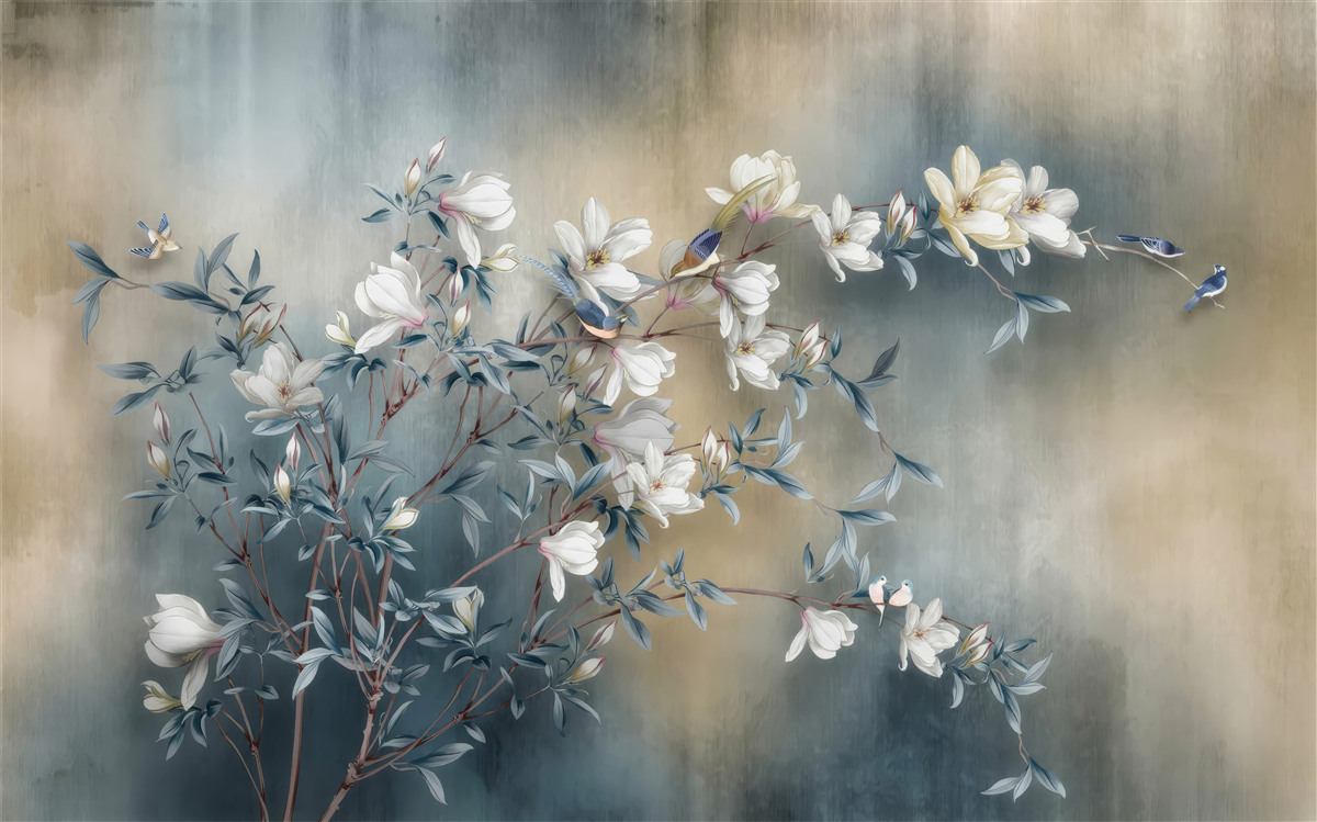 Фотошпалери гілка, вкрита білими квітами