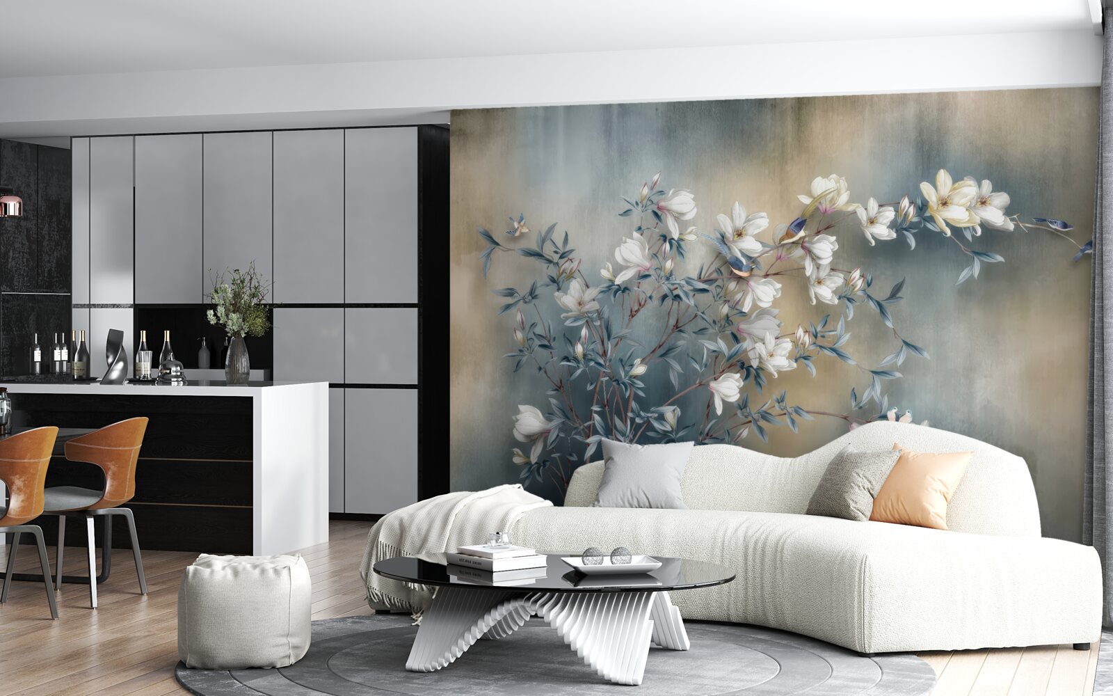 Фотошпалери гілка, вкрита білими квітами