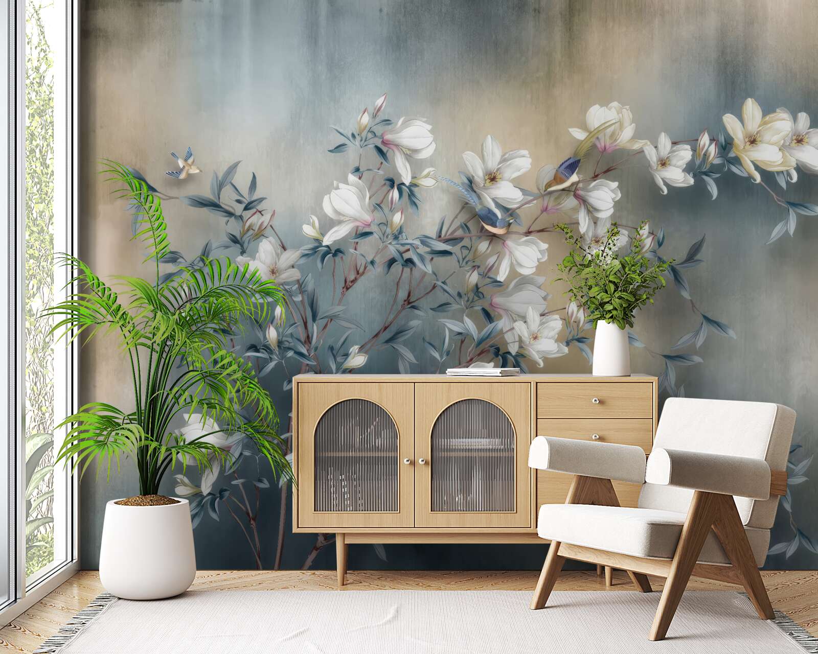 Фотошпалери гілка, вкрита білими квітами