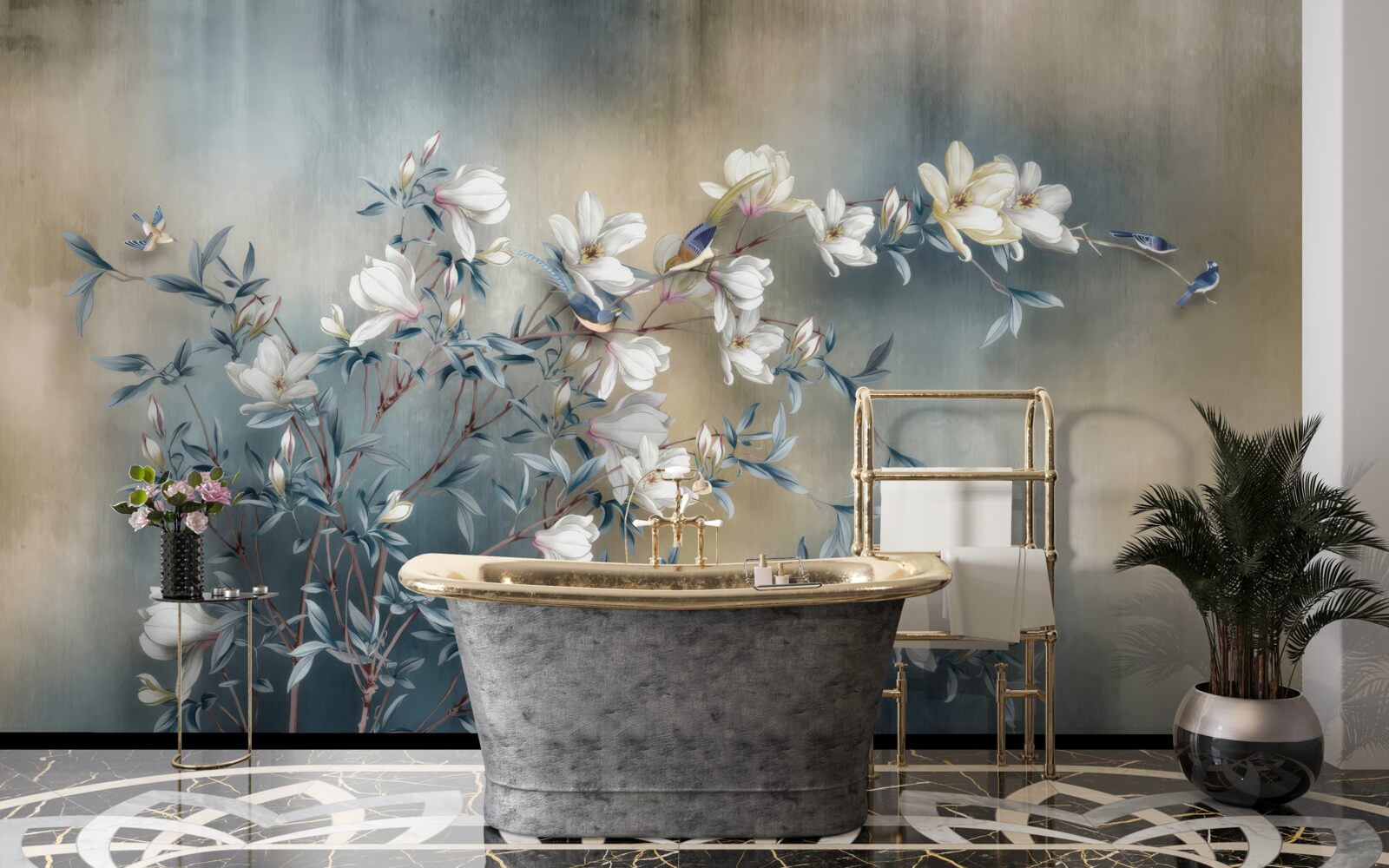 Фотошпалери гілка, вкрита білими квітами