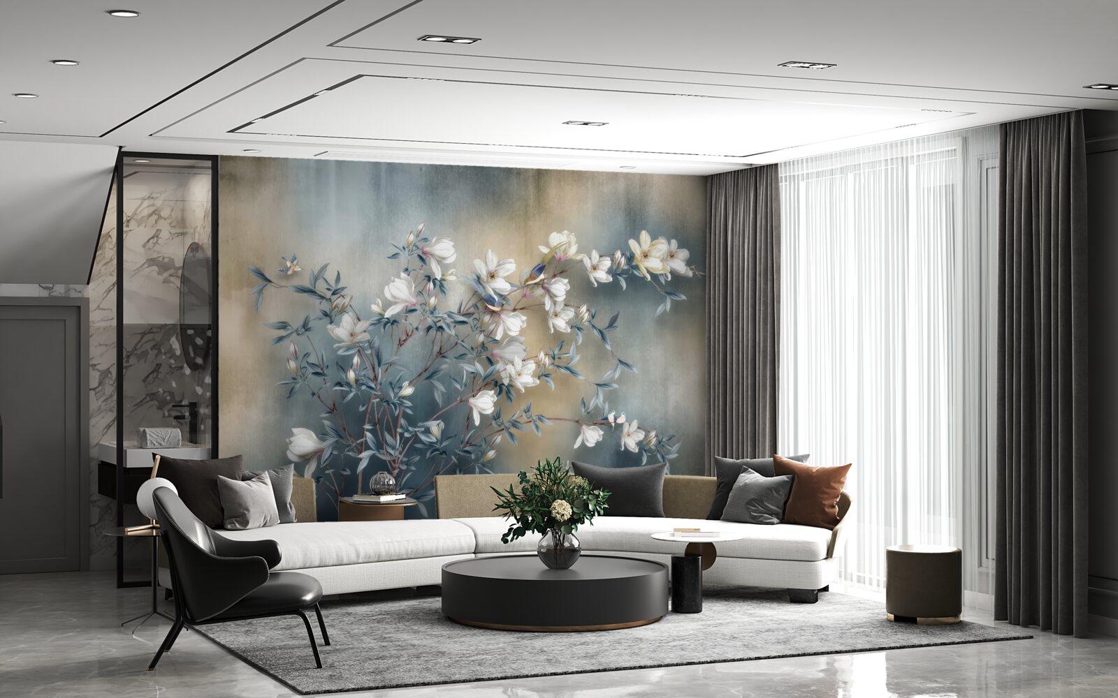 Фотошпалери гілка, вкрита білими квітами