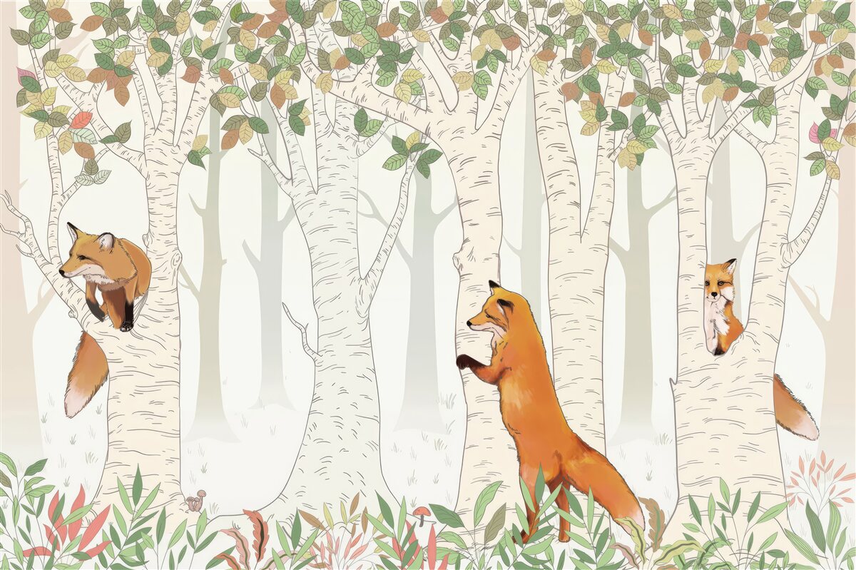 Фотошпалери лисиці серед гілок дерев