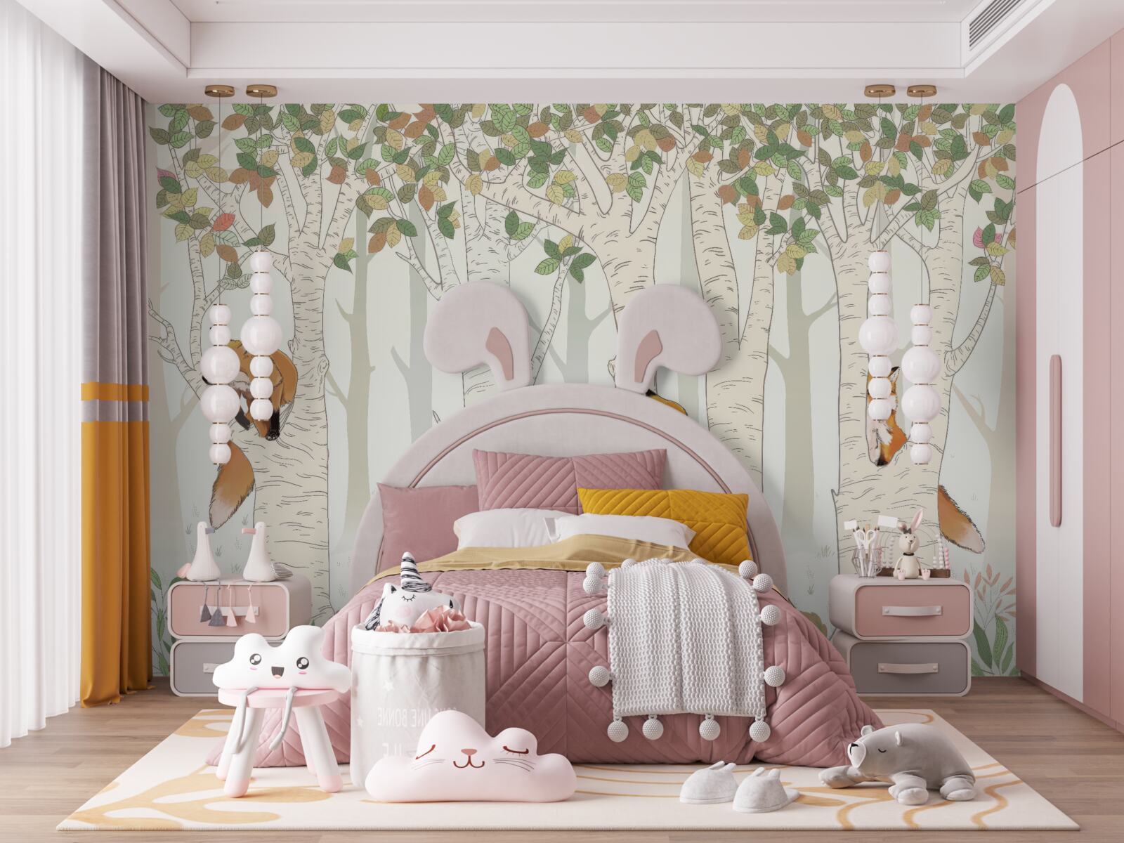 Фотошпалери лисиці серед гілок дерев