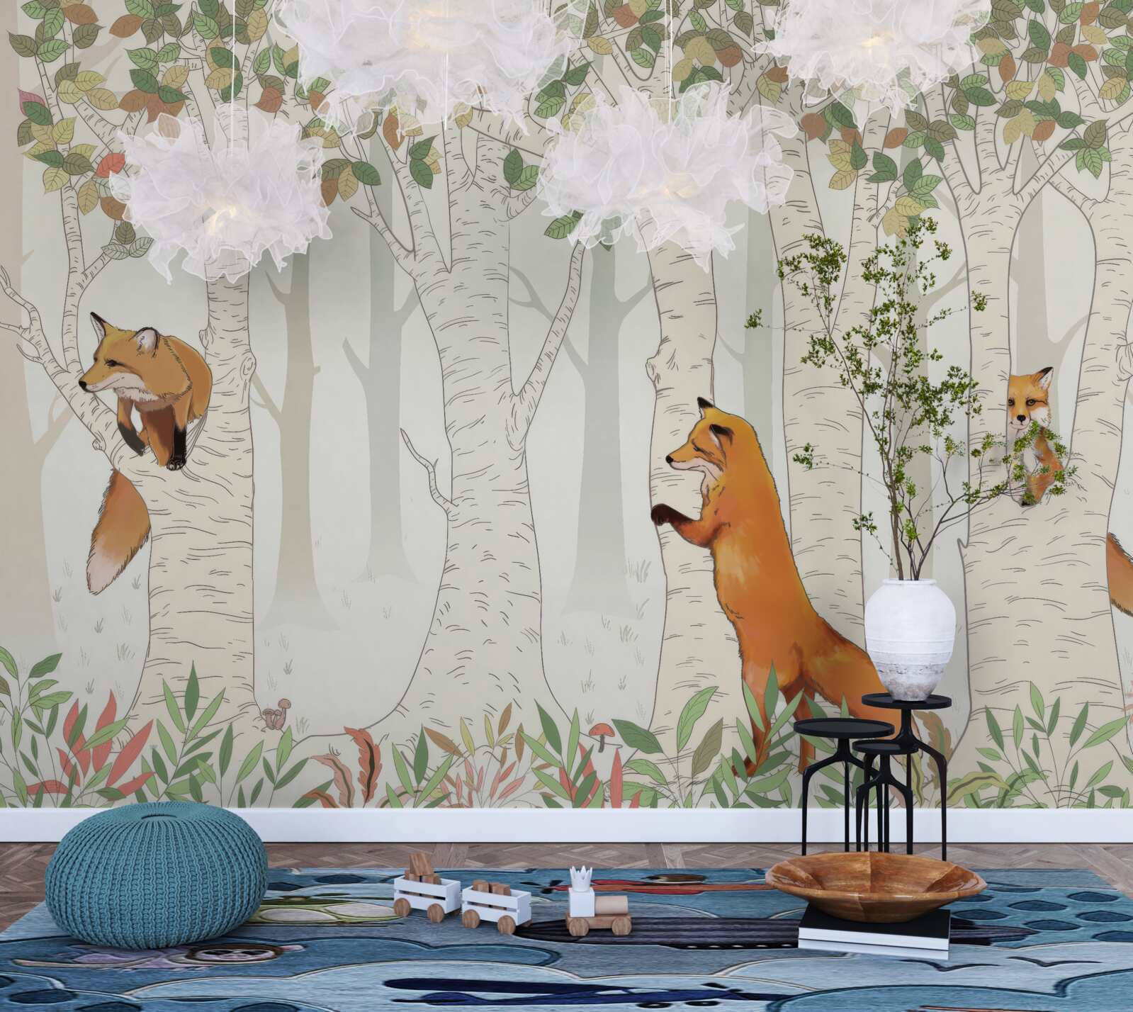 Фотошпалери лисиці серед гілок дерев