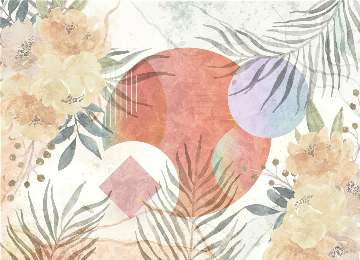 Фотошпалери фон з рослинністю, квітами та геометричними фігурами