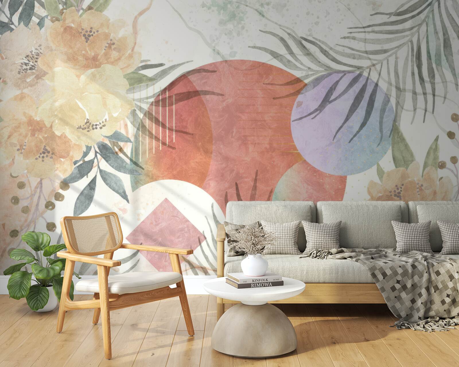 Фотошпалери фон з рослинністю, квітами та геометричними фігурами