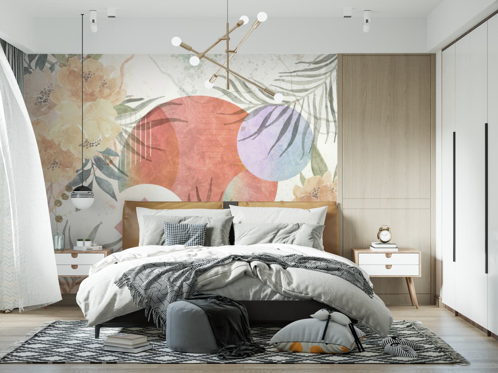 Фотошпалери фон з рослинністю, квітами та геометричними фігурами