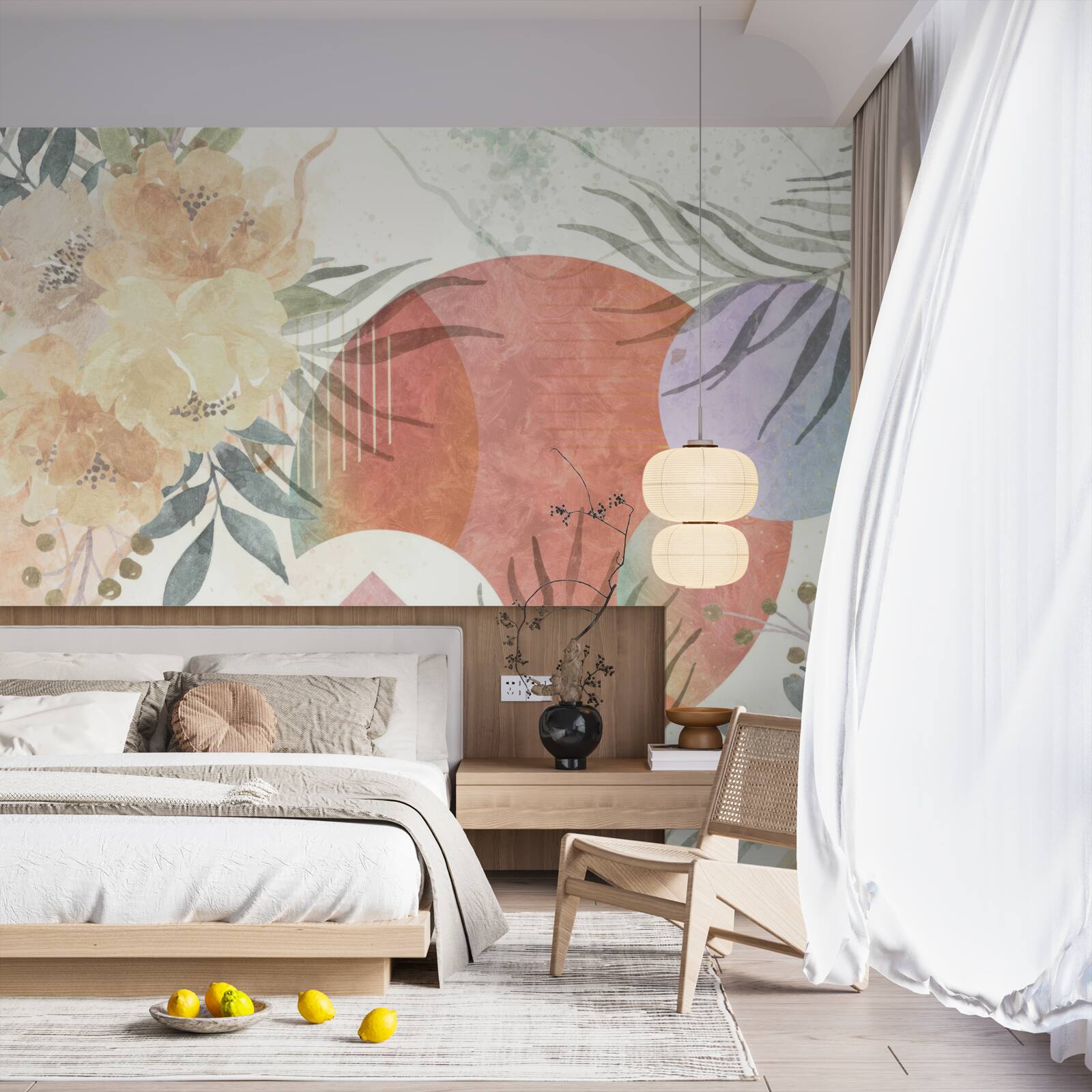 Фотошпалери фон з рослинністю, квітами та геометричними фігурами