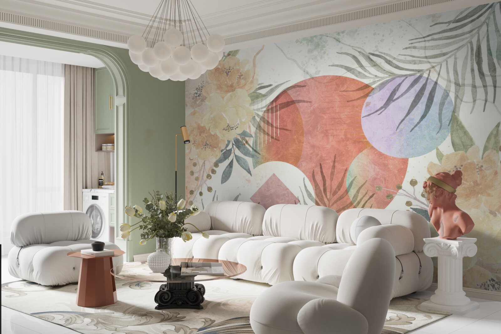 Фотошпалери фон з рослинністю, квітами та геометричними фігурами