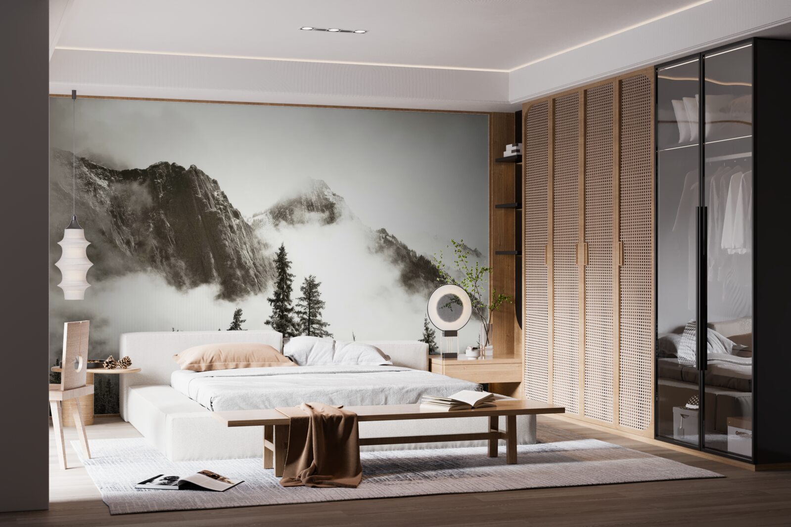 Фотошпалери чорно-білі гори, оповиті туманом