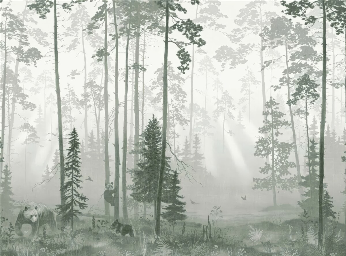 Фотошпалери ведмеді в задимленому лісі