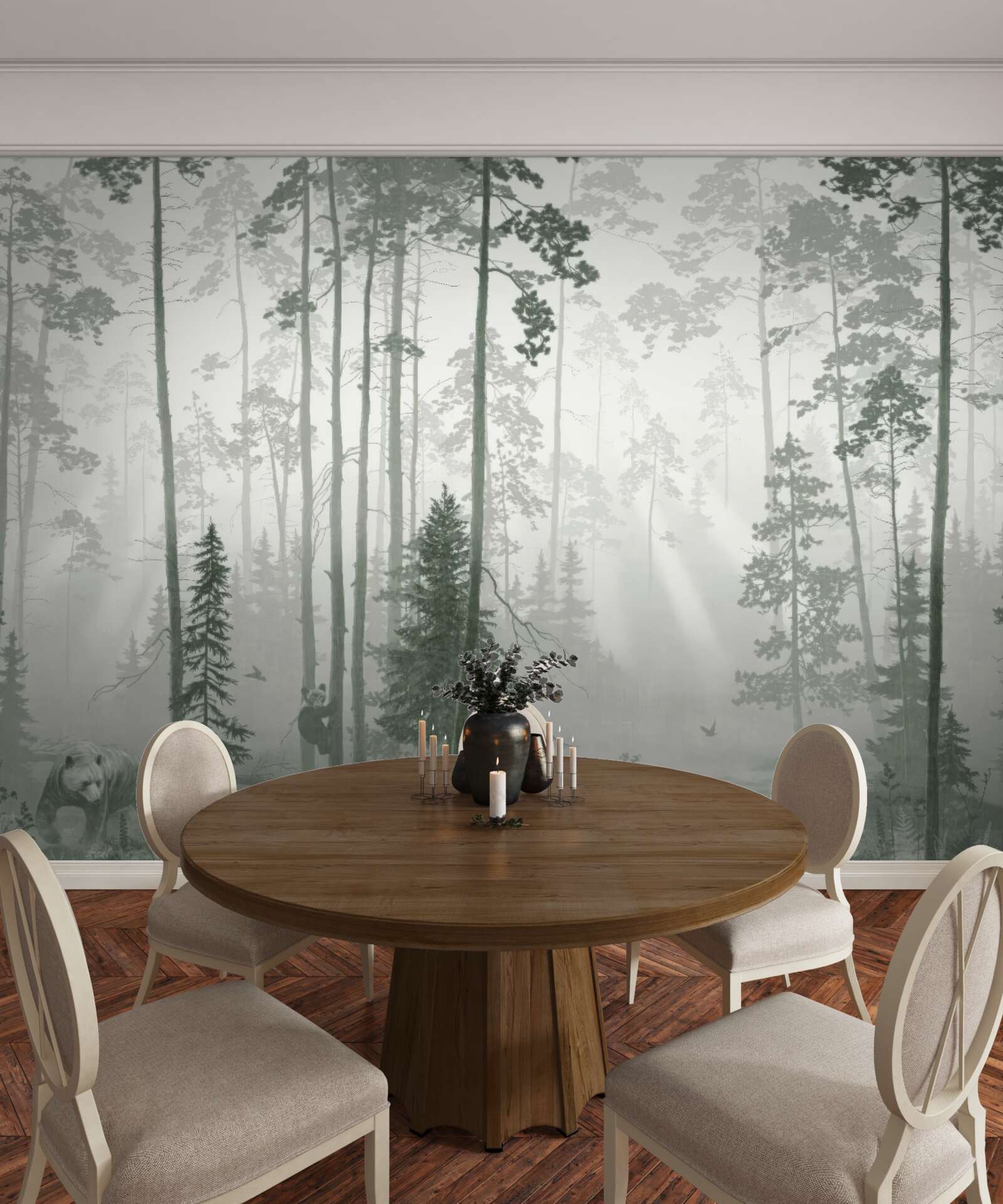 Фотошпалери ведмеді в задимленому лісі